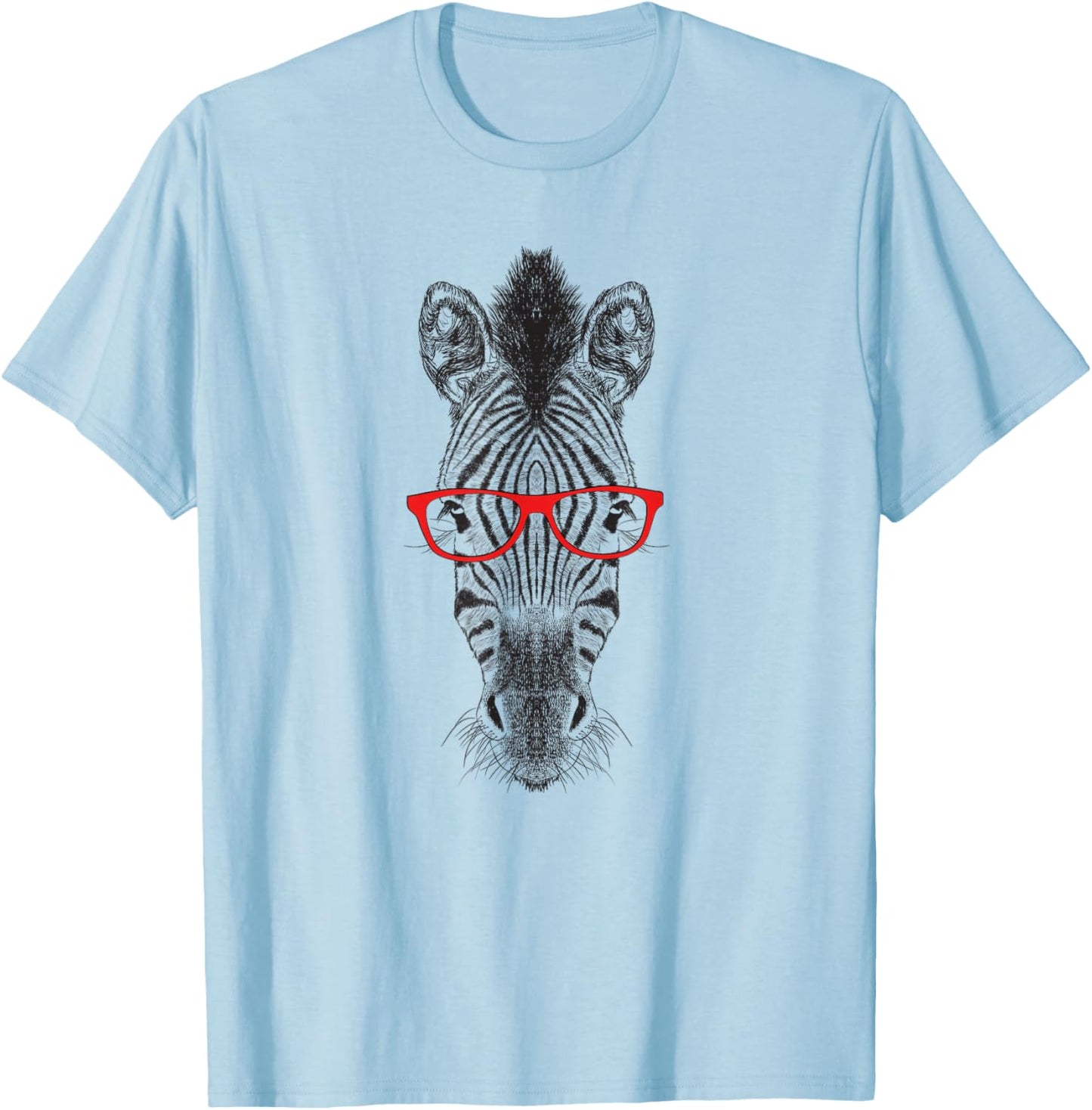 & Funny Wildlife Red Glasses Zebra Lover T-Shirt - T-Shirt | Light Blue