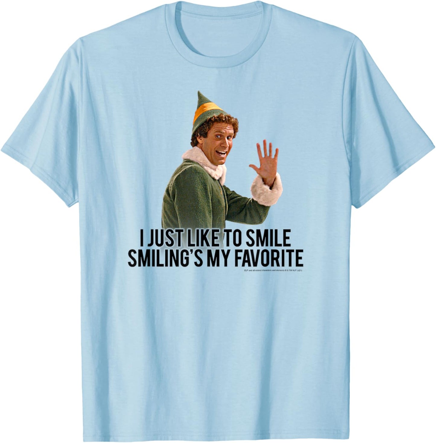 Elf I Just Like to Smile Buddy Christmas Movie T-Shirt - T-Shirt | Light Blue