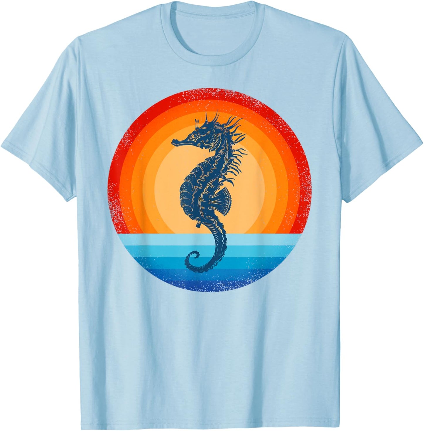 Seahorse Retro Vintage 60s 70s Sunset Seal Animal Men Women T-Shirt - T-Shirt | Light Blue