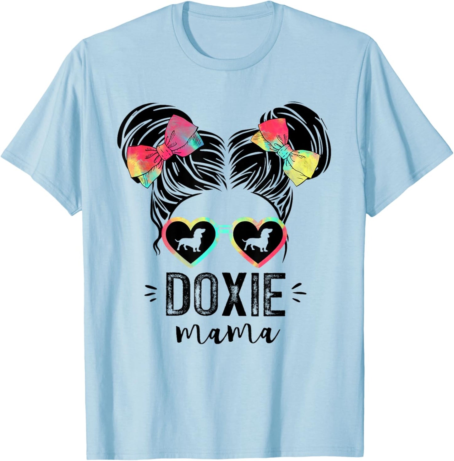 Doxie Mama Gifts Double Bun Hair Dachshund Gifts Dog Mom Women Girls Kids T-Shirt - T-Shirt | Light Blue