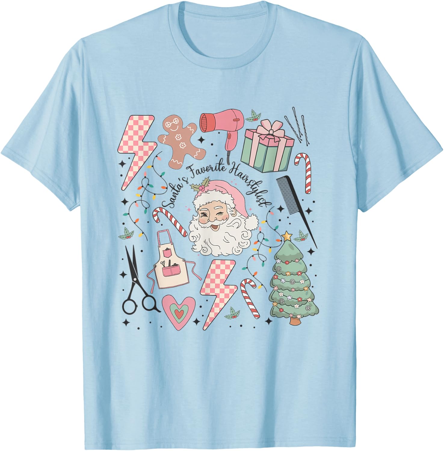 Retro Christmas Hairstylist Santas Favorite Hair Stylist T-Shirt - T-Shirt | Light Blue