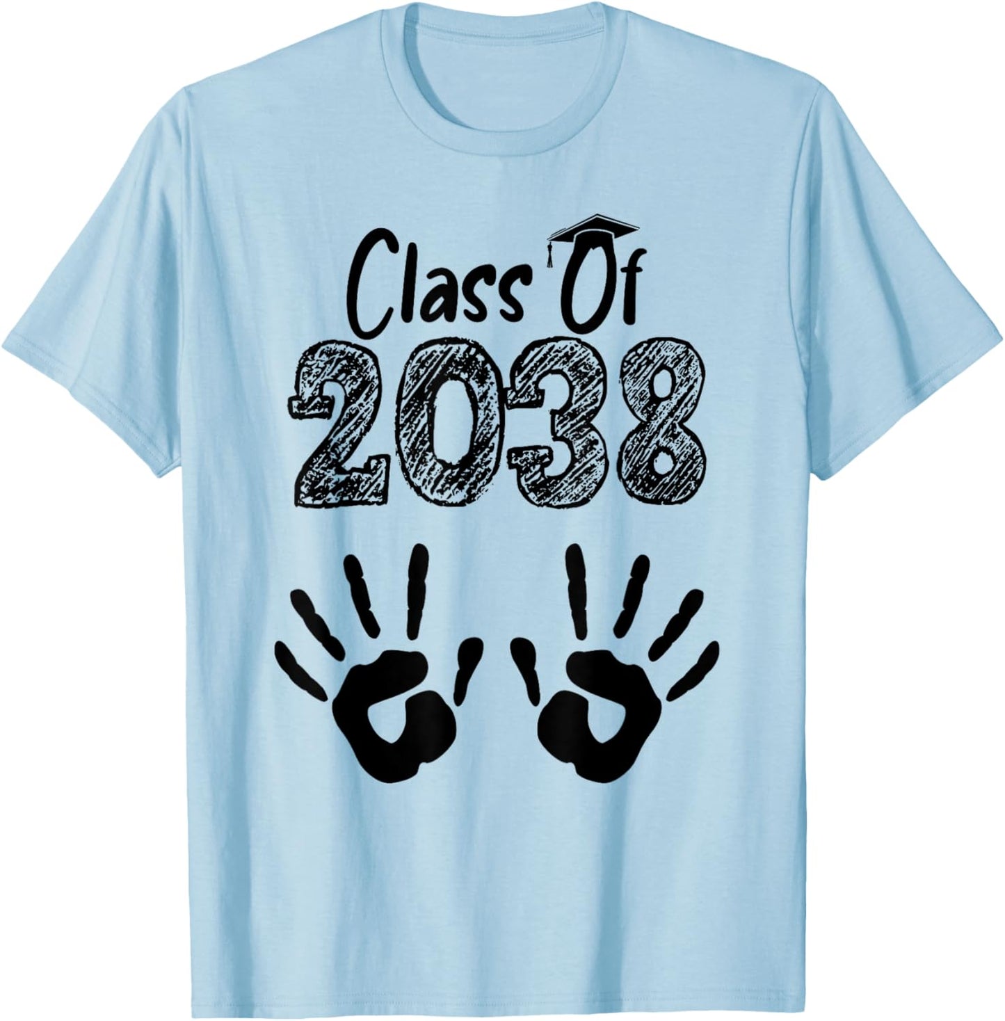 Class of 2038 Grow With Me Shirt Handprint On Back Pre-K T-Shirt - T-Shirt | Light Blue