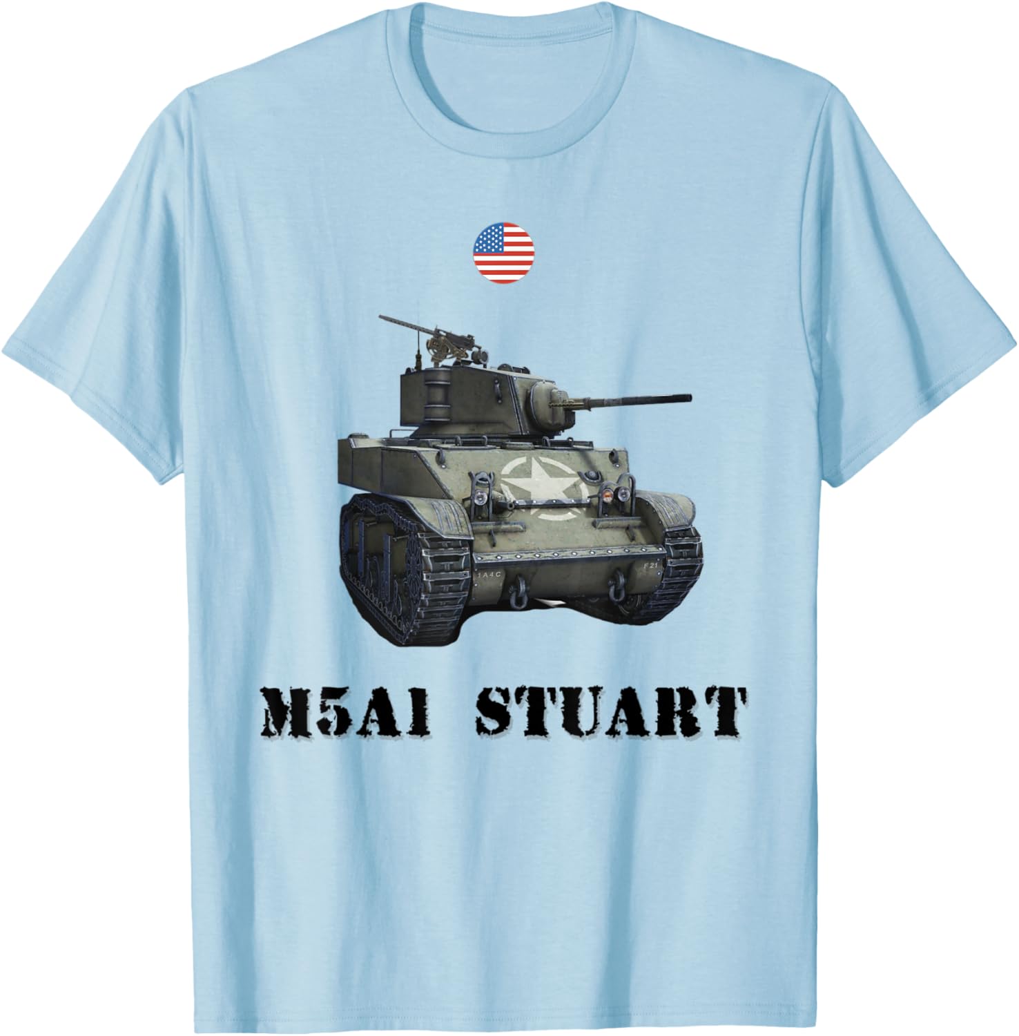 M5A1 Stuart, USA Light Tank WW2 Military Machinery T-Shirt - T-Shirt | Light Blue
