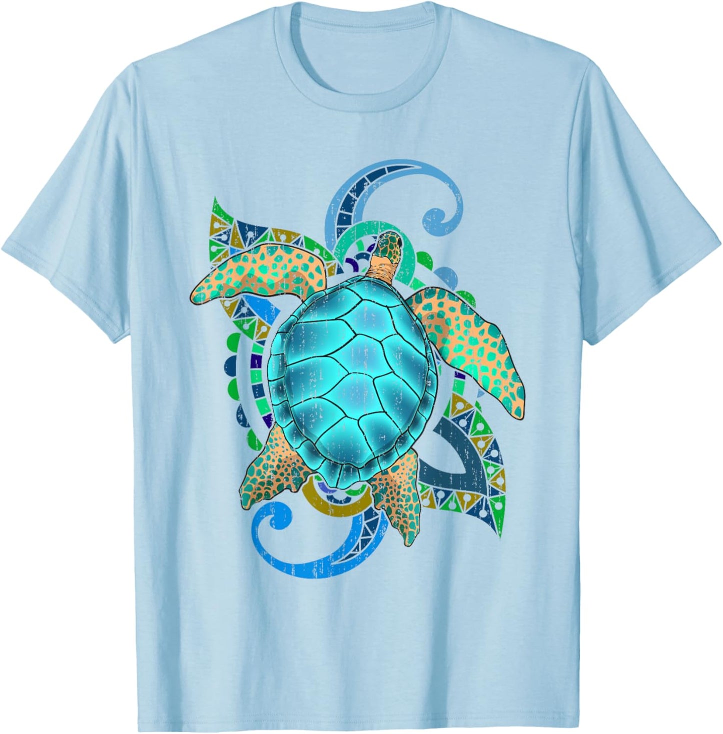 Maori Ocean Animal Polynesian Tribal Hawaiian Turtle T-Shirt - T-Shirt | Light Blue