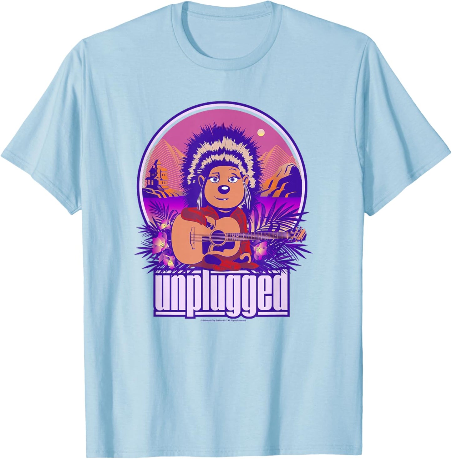 Sing 2 Ash Unplugged Retro Poster T-Shirt - T-Shirt | Light Blue