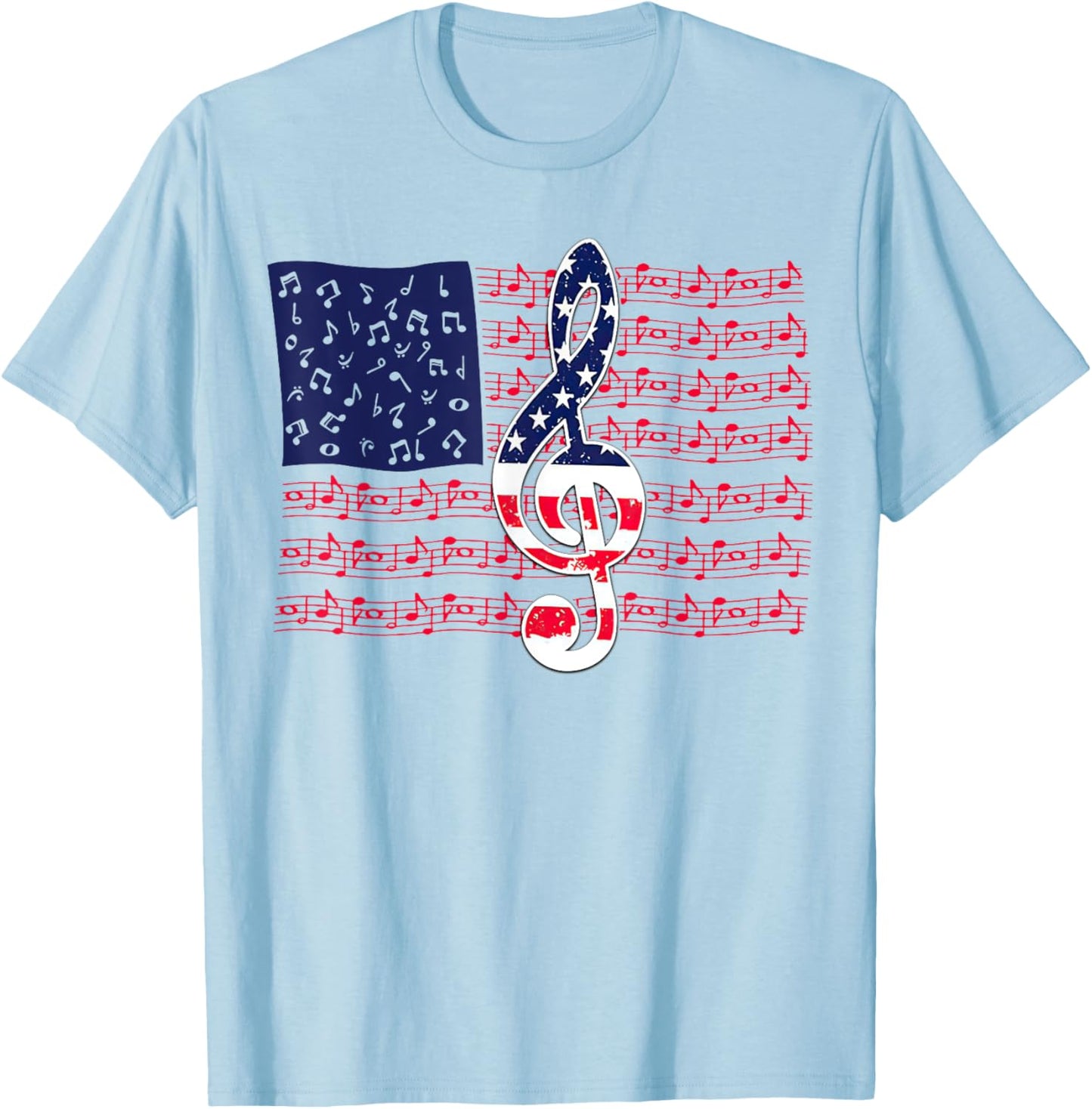 Music Note American Flag 4th of July Peace T-Shirt - T-Shirt | Light Blue