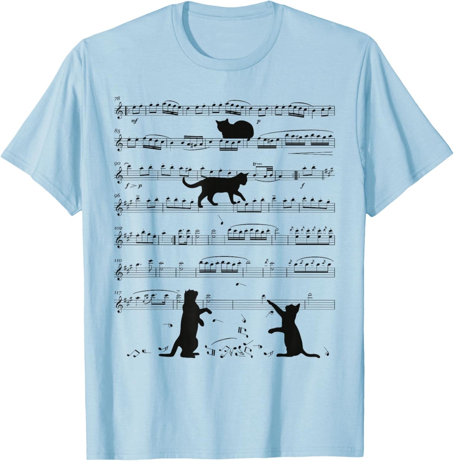 Music Cat Lover Funny Musician Notes Kitten Playing Music T-Shirt - T-Shirt | Light Blue