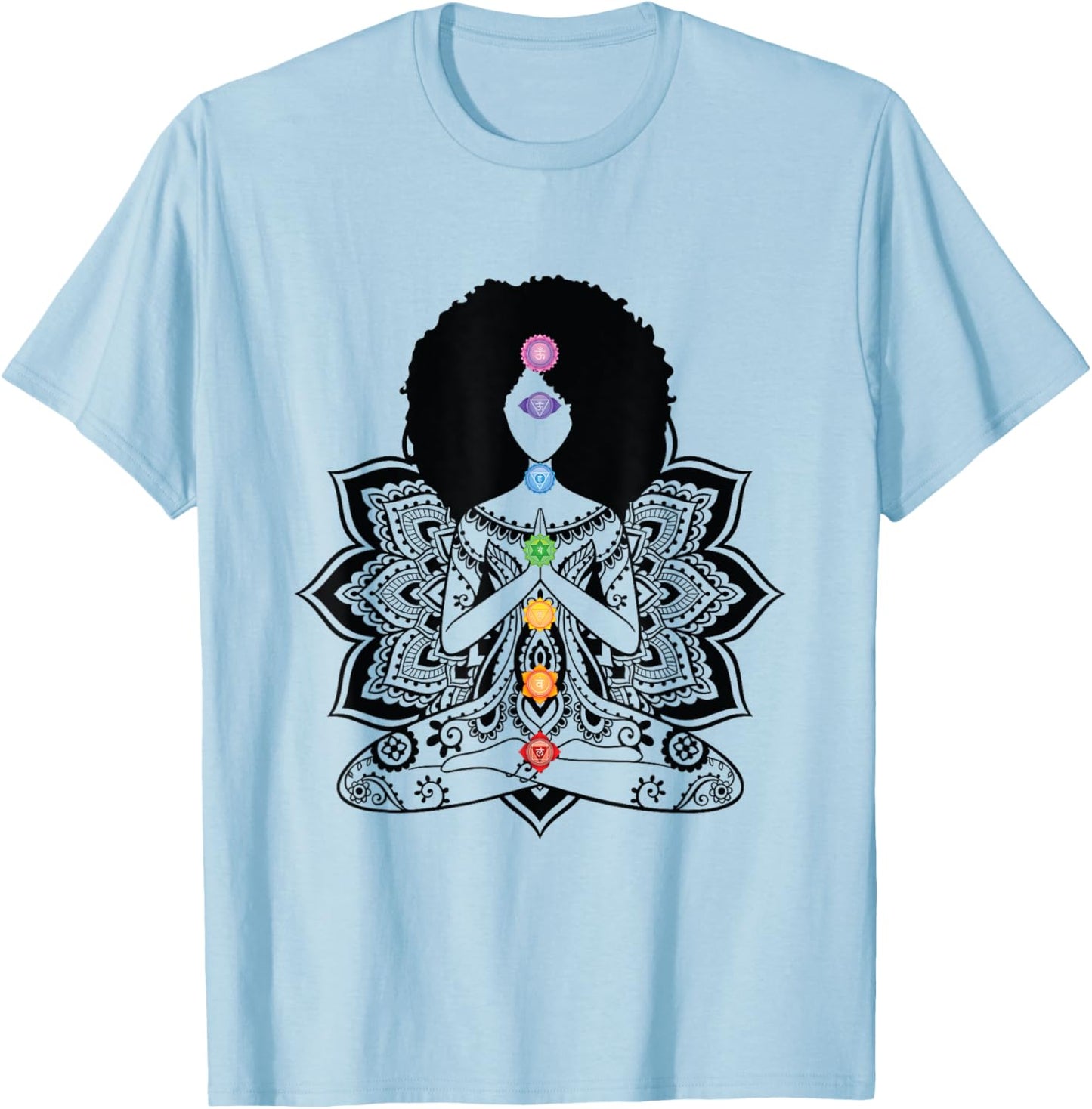 Afro Black Girl Yoga Zen Mandala Seven Chakra Meditation T-Shirt - T-Shirt | Light Blue