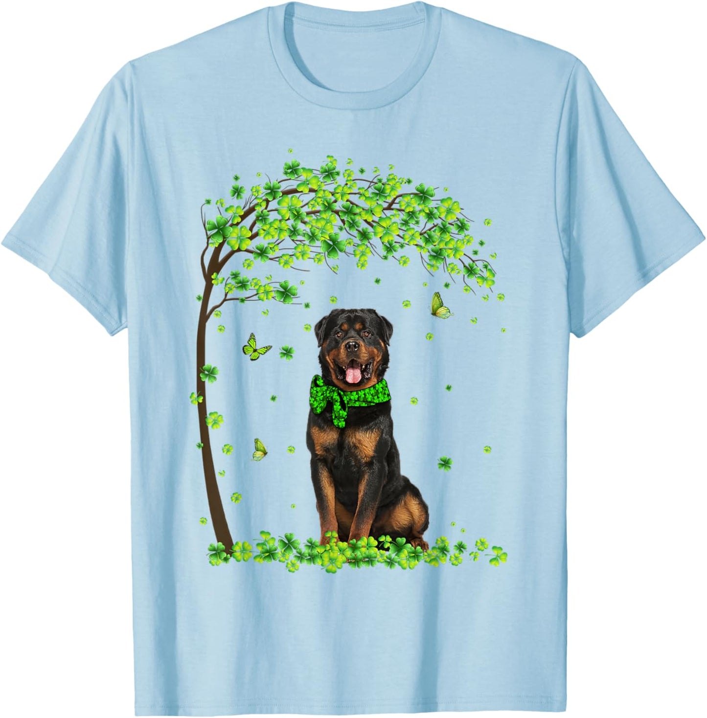 Rottweiler Dog Shamrock Green Butterfly St Patrick's Men Women Kids T-Shirt - T-Shirt | Light Blue
