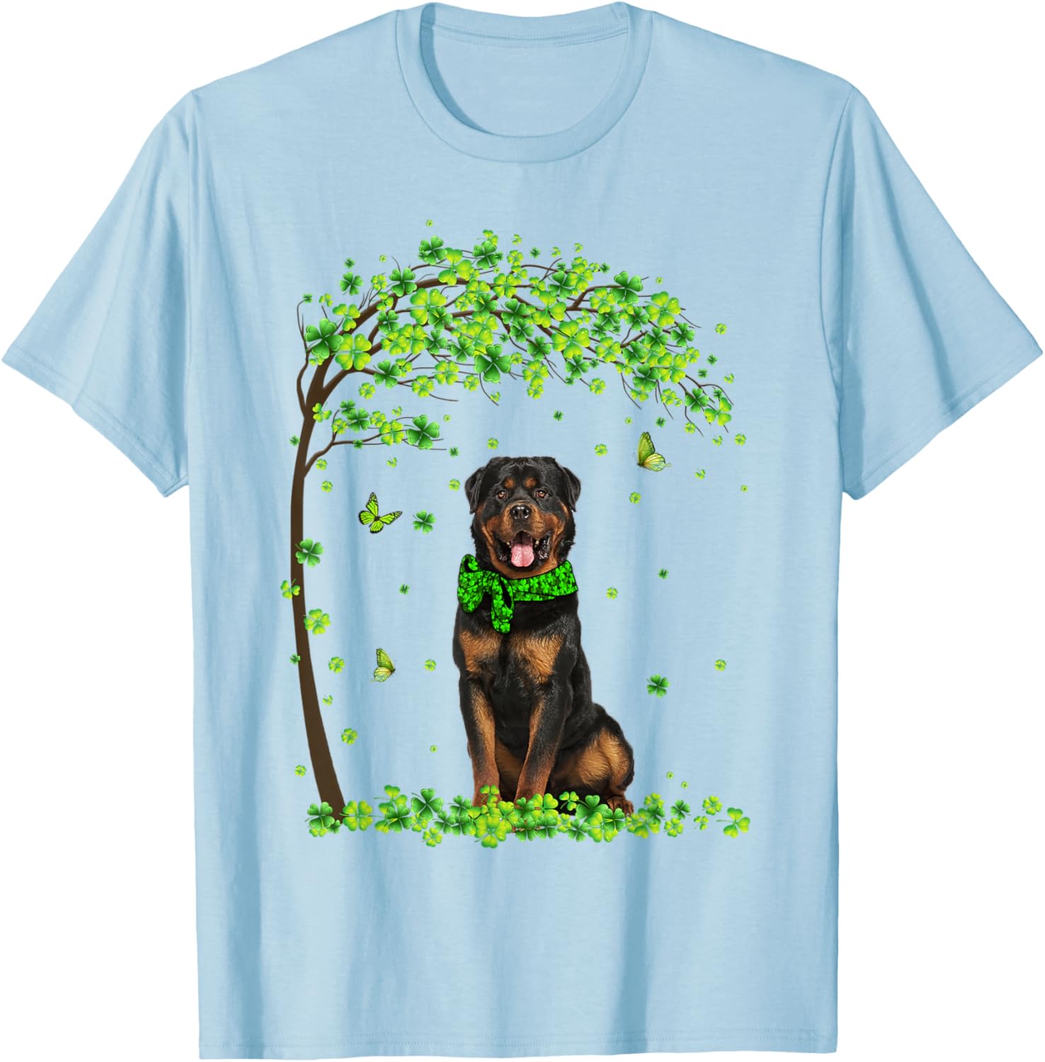 Rottweiler Dog Shamrock Green Butterfly St Patrick's Men Women Kids T-Shirt - T-Shirt | Light Blue