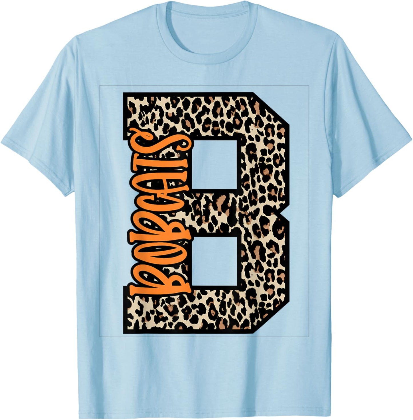 Bobcats Leopard Letter School Spirit Orange T-Shirt - T-Shirt | Light Blue