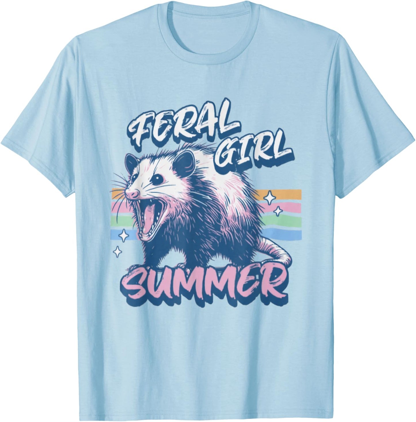 Vintage Feral Girl Summer Opossum Meme Possum Sarcastic T-Shirt - T-Shirt | Light Blue