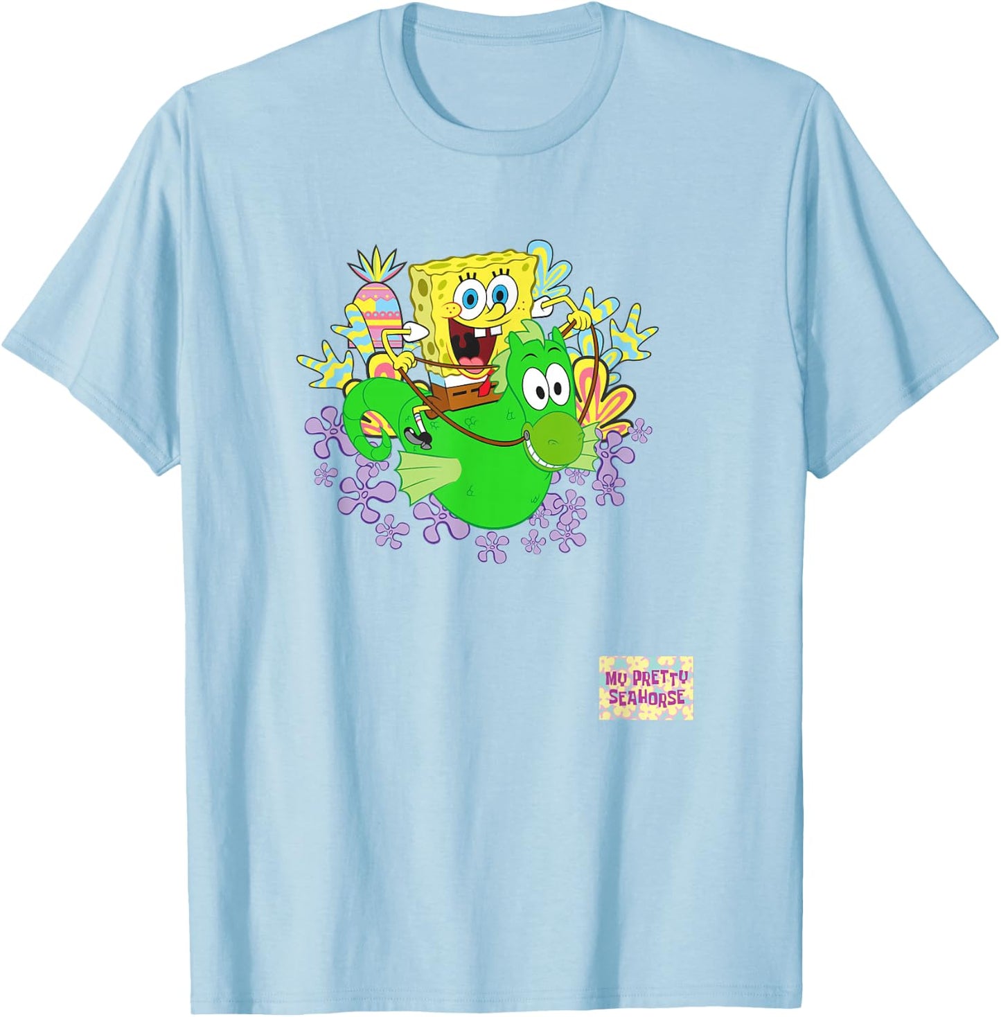 SpongeBob SquarePants My Pretty Seahorse Bob Riding Mystery T-Shirt - T-Shirt | Light Blue