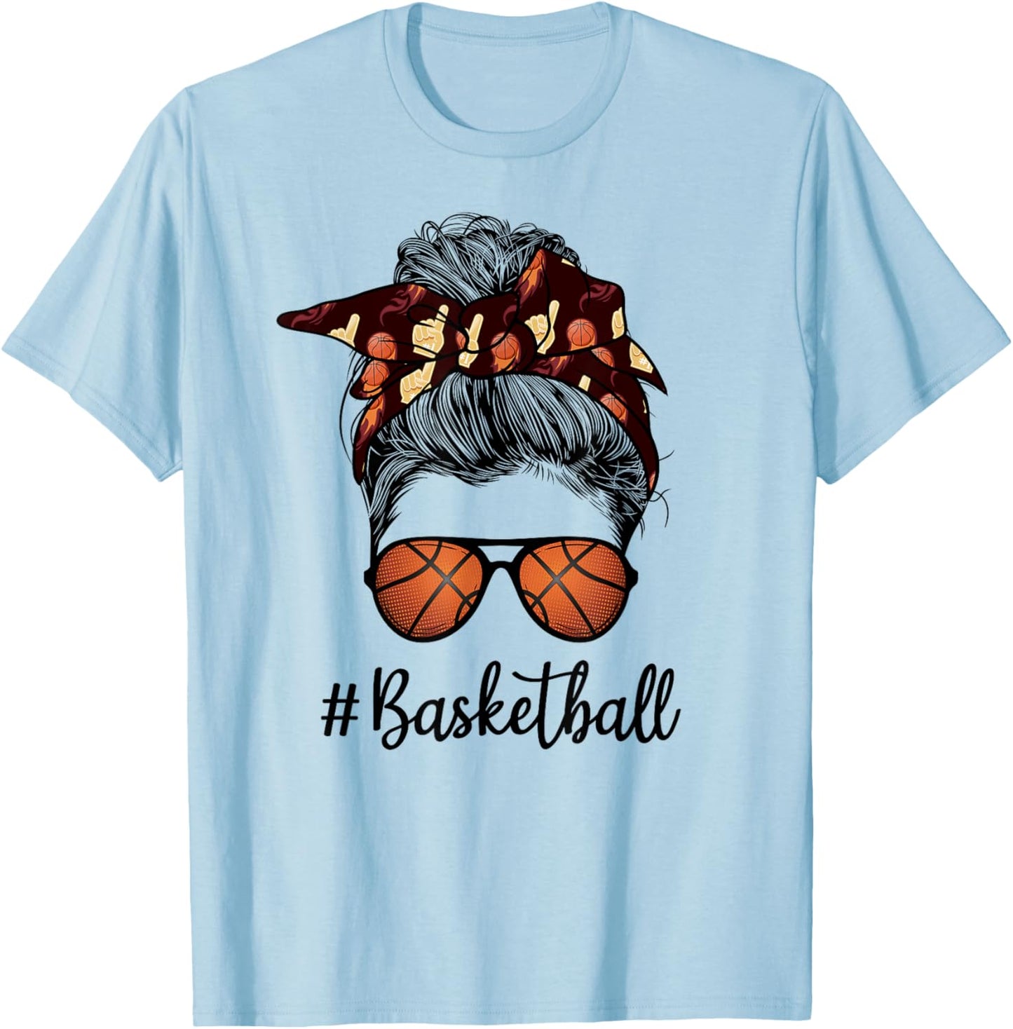 Bleached Life Basketball Mom Leopard Messy bun Glasses T-Shirt - T-Shirt | Light Blue