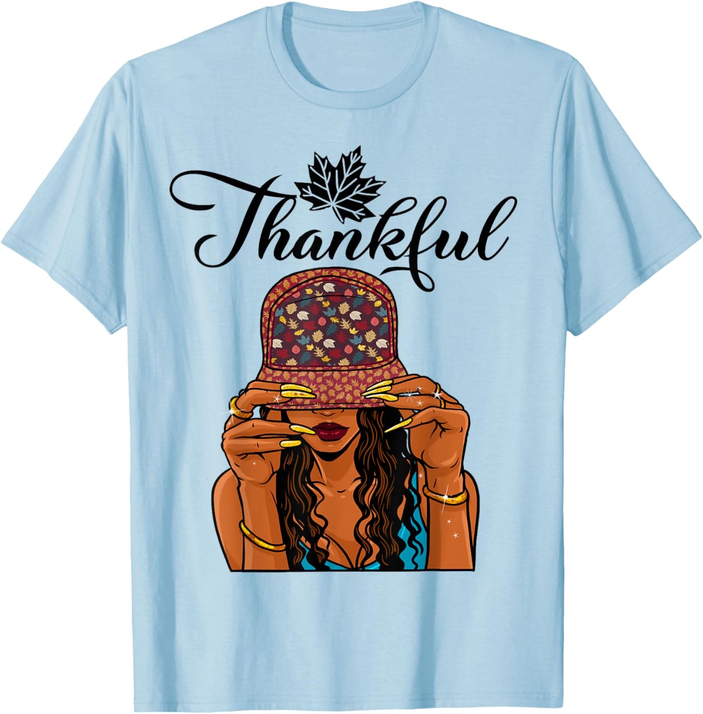 Thanksgiving Afro African American Thankful Autumn Fall T-Shirt - T-Shirt | Light Blue