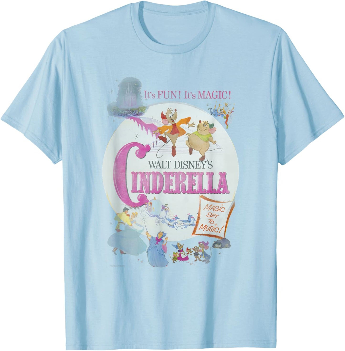 Disney Cinderella Vintage Classic Movie Poster Small T-Shirt - T-Shirt | Light Blue