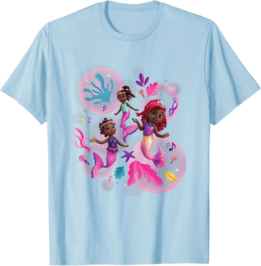 Disney Junior's Ariel Best Friends Mermaids Big Chest Logo T-Shirt - T-Shirt | Light Blue