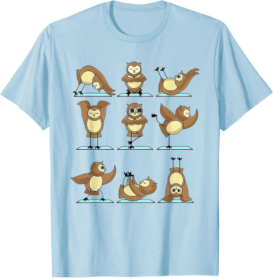Owl Yoga Poses Owl Namaste Lover T-Shirt - T-Shirt | Light Blue