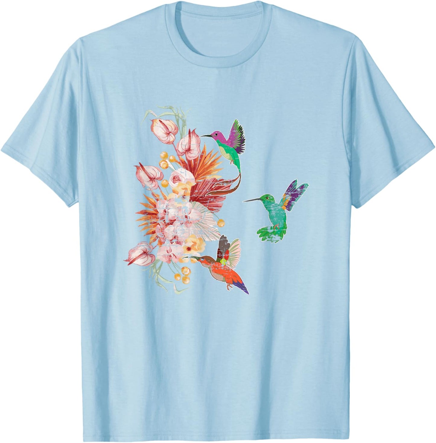 Hummingbird Lover Nature Bird Vintage Flower Hummingbird T-Shirt - T-Shirt | Light Blue