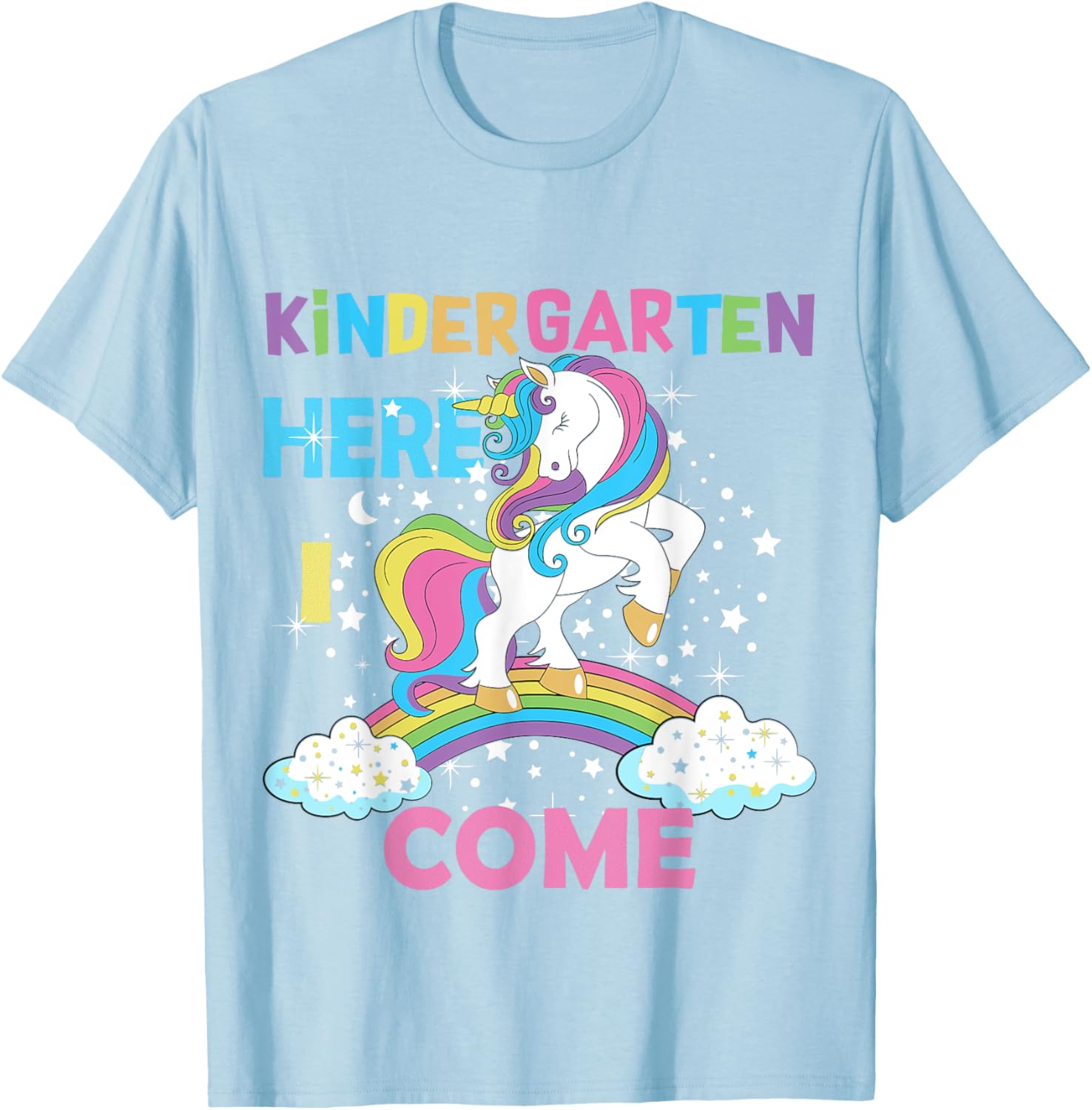 Back To School Unicorn Hello First Day of Kindergarten Girl T-Shirt - T-Shirt | Light Blue