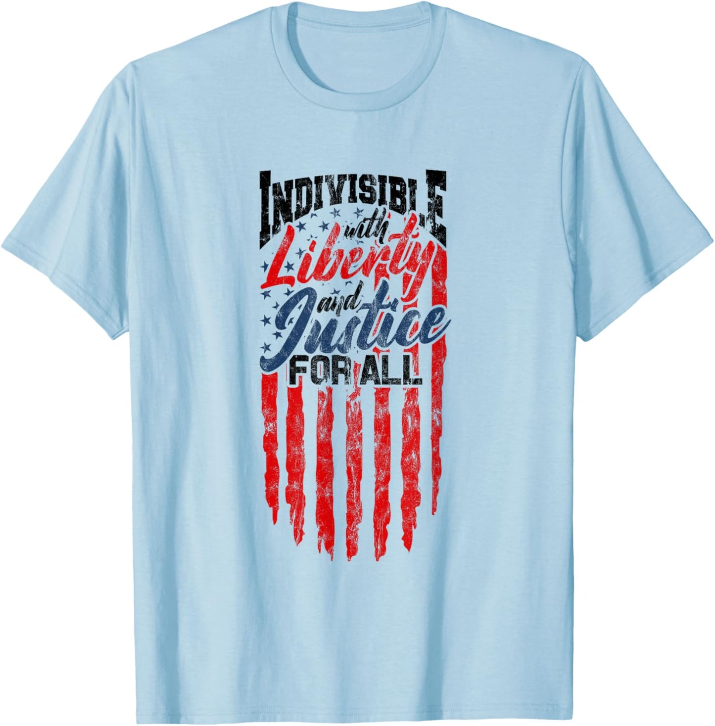 Indivisible with Liberty and Justice for All - US Flag T-Shirt - T-Shirt | Light Blue