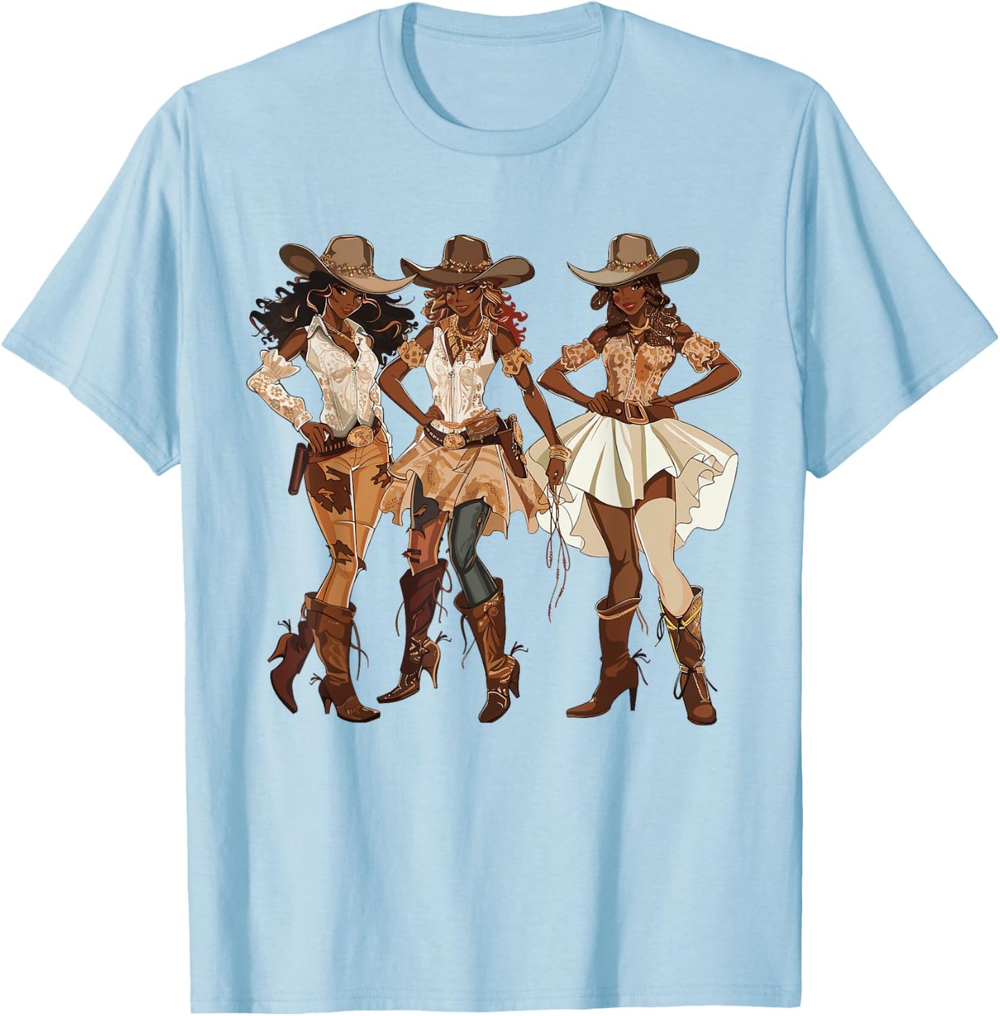 Black African American Cowgirl Western Country Texas Rodeo T-Shirt - T-Shirt | Light Blue