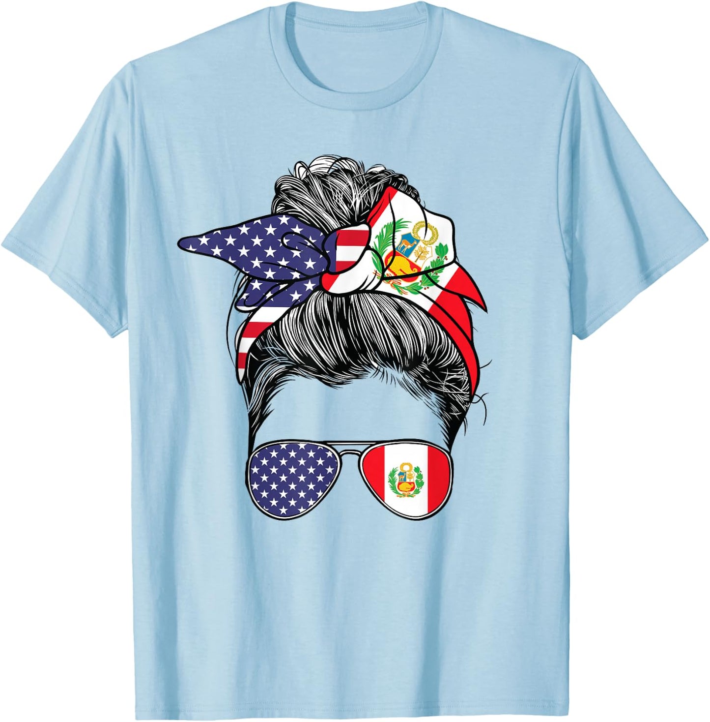Peruvian Women Girl USA Heritage American Peru Flag T-Shirt - T-Shirt | Light Blue