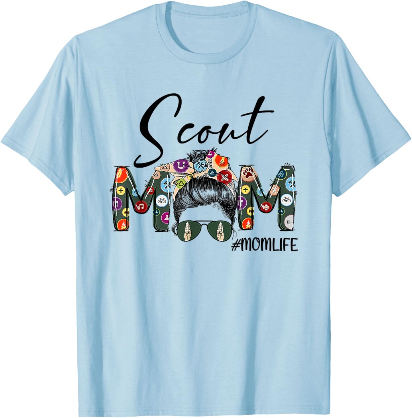 Scouting Scout Mom Life Messy Bun Hair Mother's Day T-Shirt - T-Shirt | Light Blue