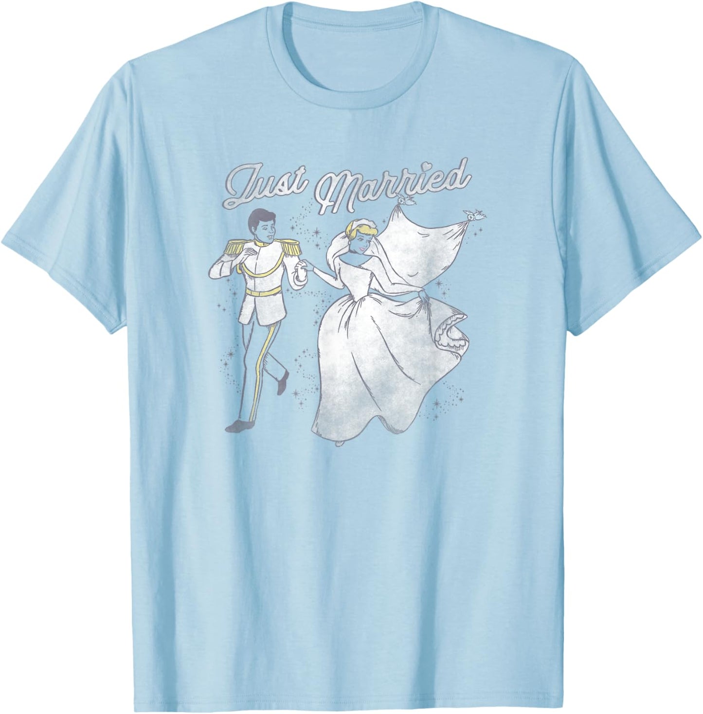Disney Cinderella Prince & Princess Just Married V-2 T-Shirt - T-Shirt | Light Blue