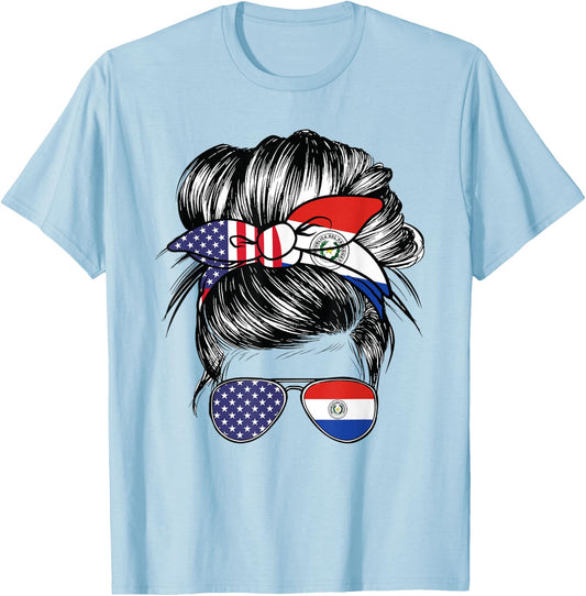 Paraguay Flag American Women Girl USA Heritage Paraguayan T-Shirt - T-Shirt | Light Blue