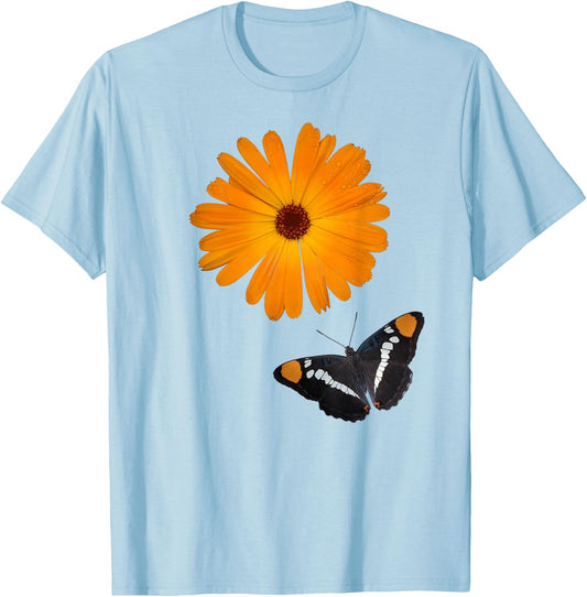 Cute California Sister Butterfly and Calendula Shapes Mania T-Shirt - T-Shirt | Light Blue