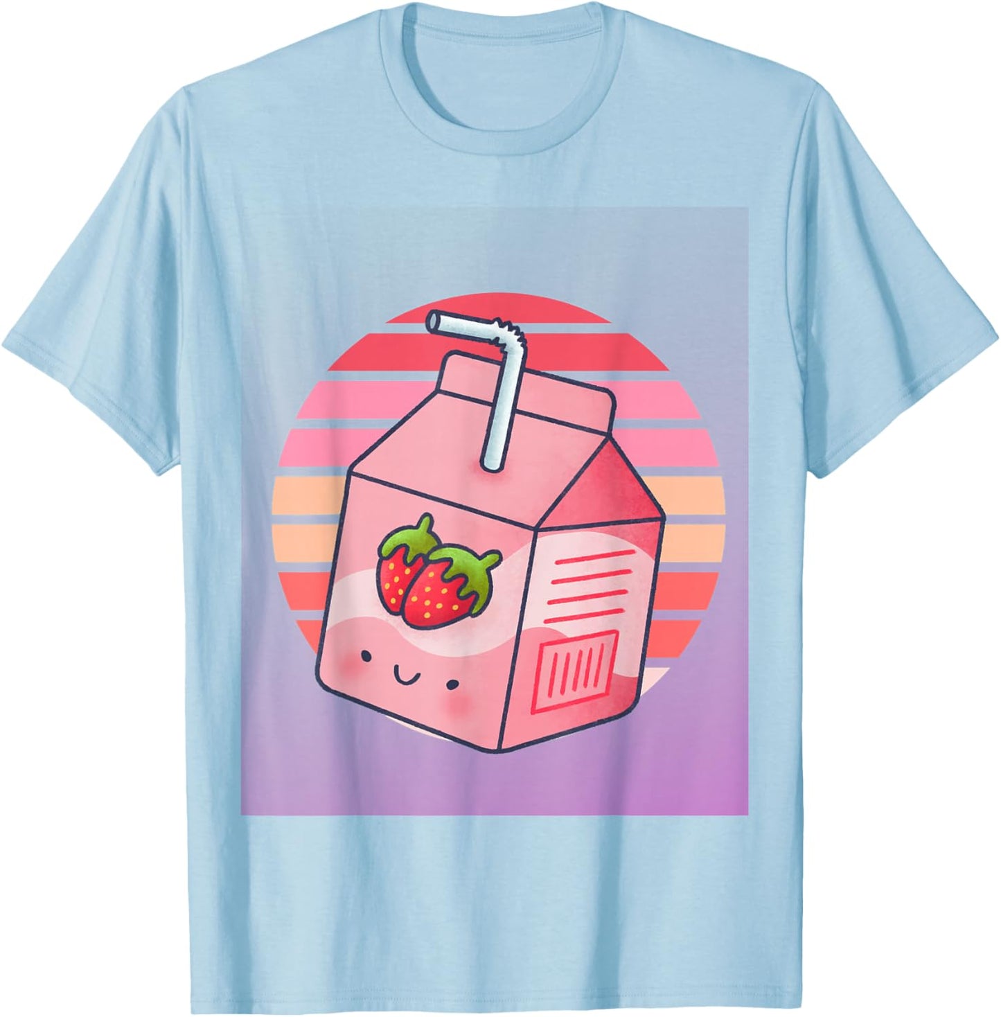 Japanese Pink Strawberry Milk Kawaii 90s Retro T-Shirt - T-Shirt | Light Blue