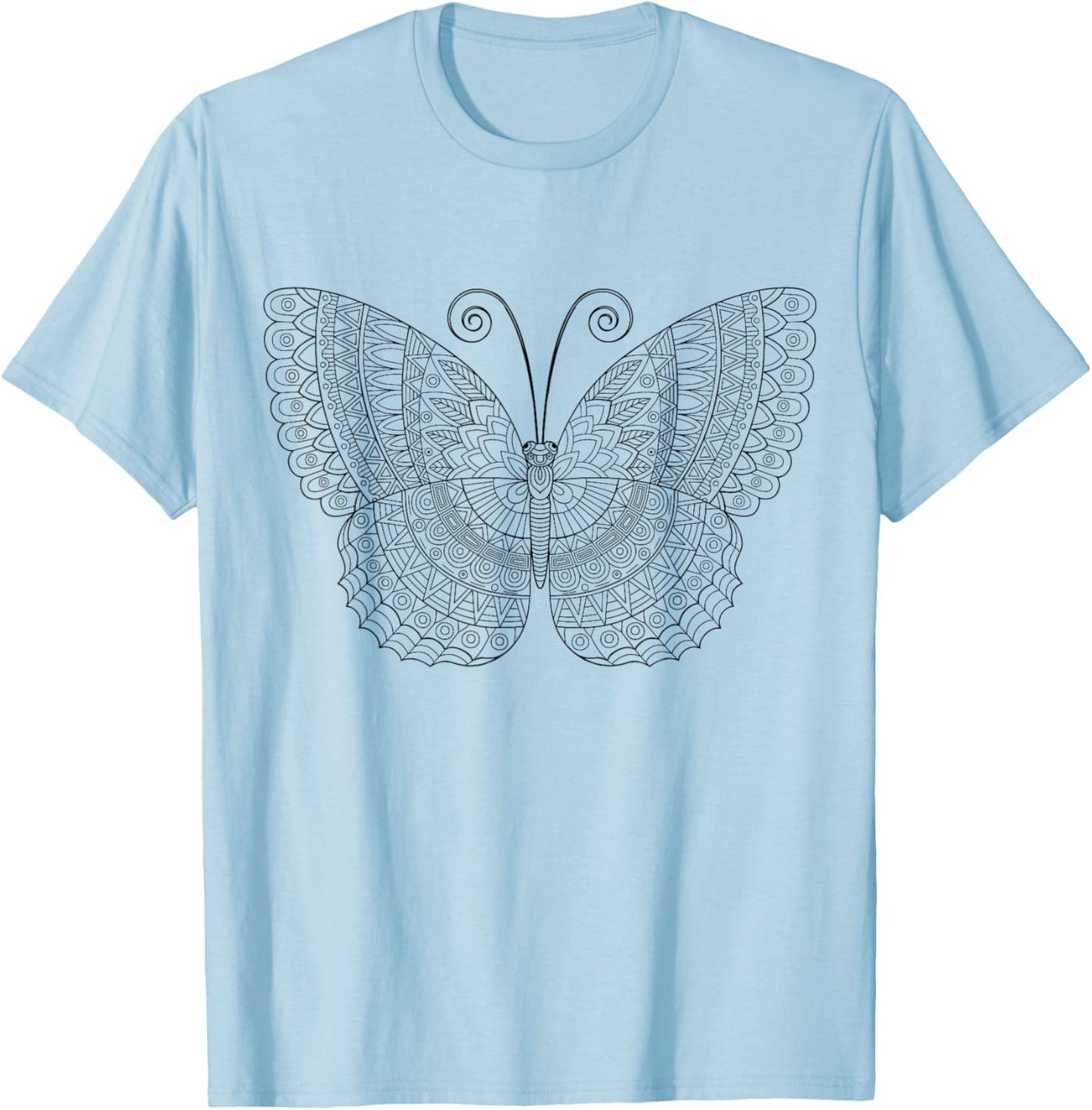Butterfly mandala for children to paint and color in T-Shirt - T-Shirt | Light Blue