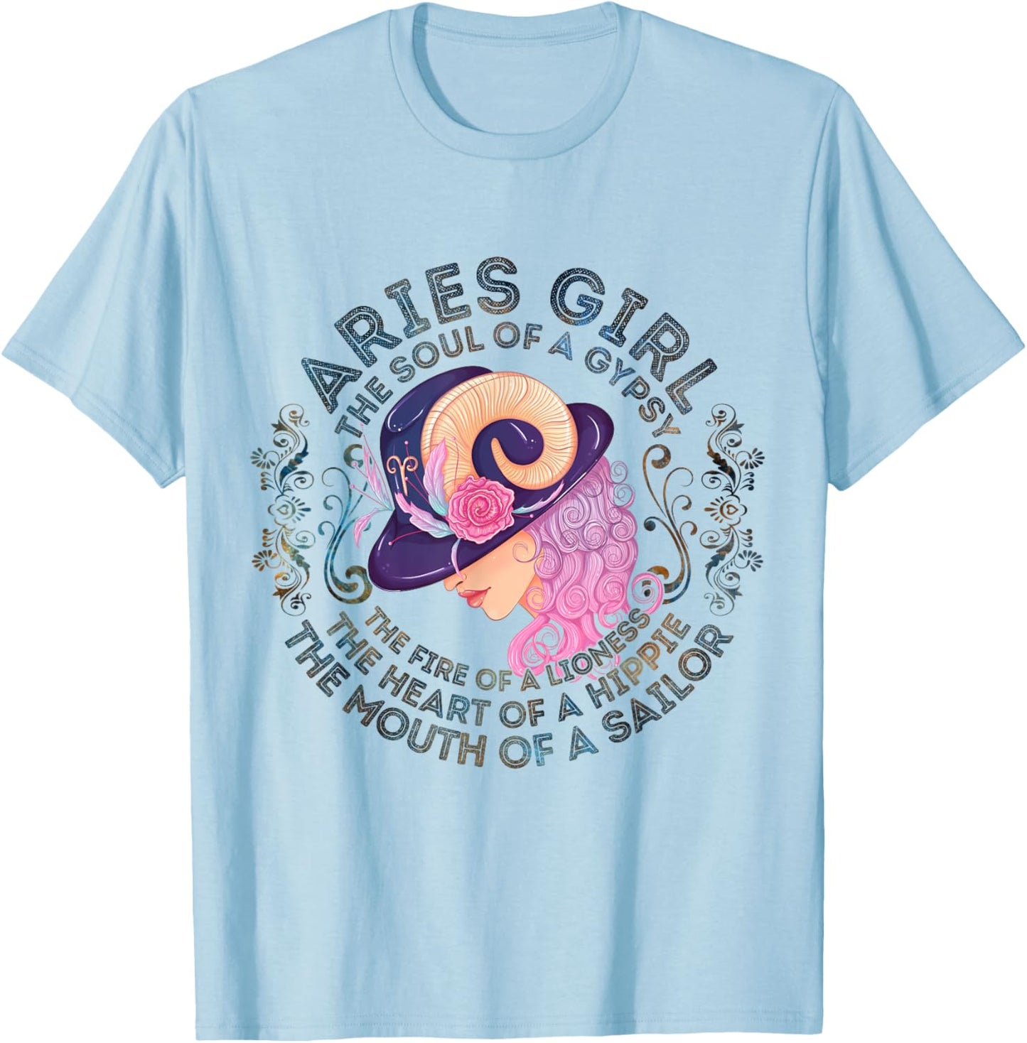Aries Girl The Soul Of A Gypsy Birthday Hippie Soul T-Shirt - T-Shirt | Light Blue