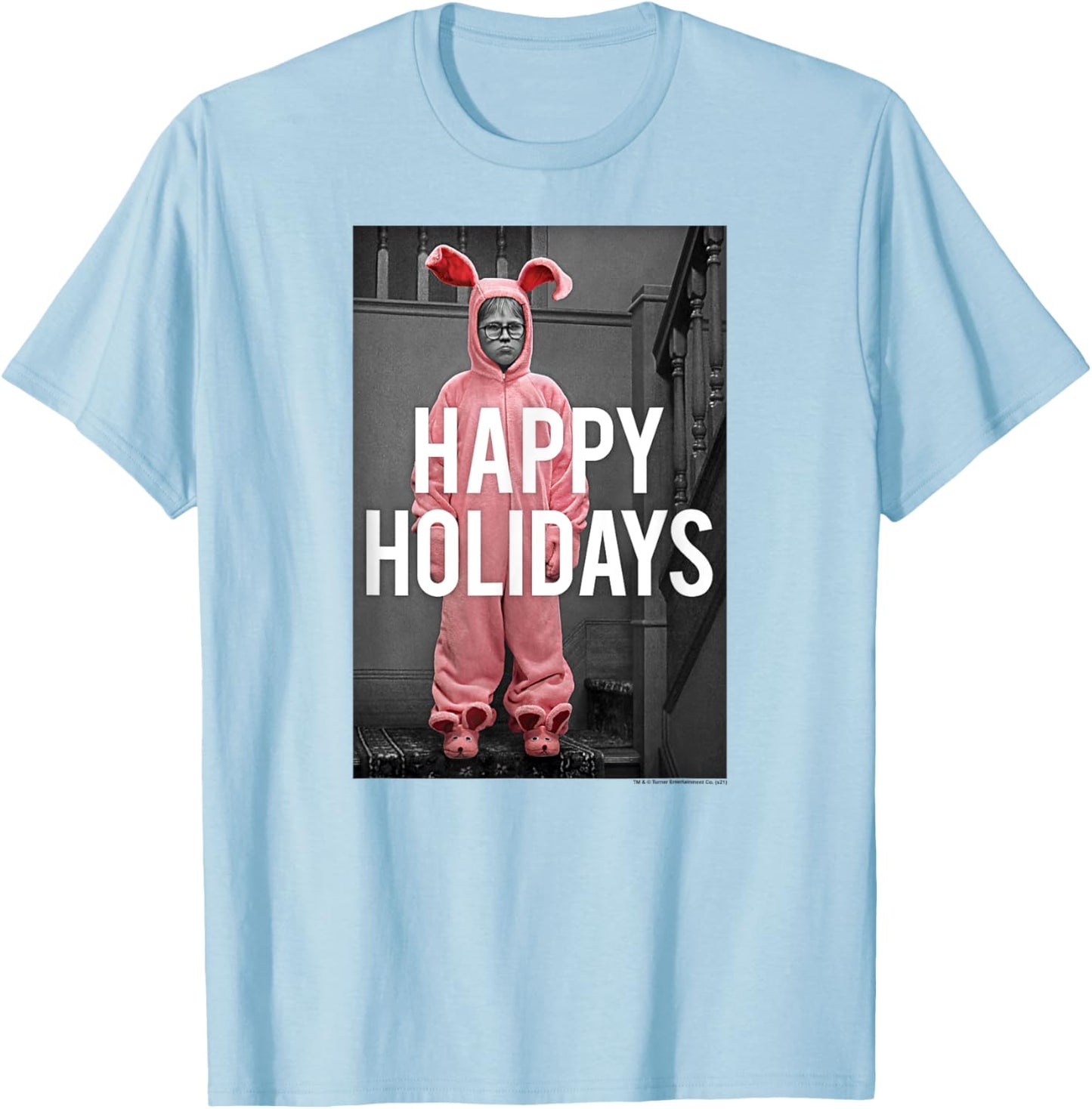 A Christmas Story Happy Holidays Ralphie Pink Bunny Costume T-Shirt - T-Shirt | Light Blue