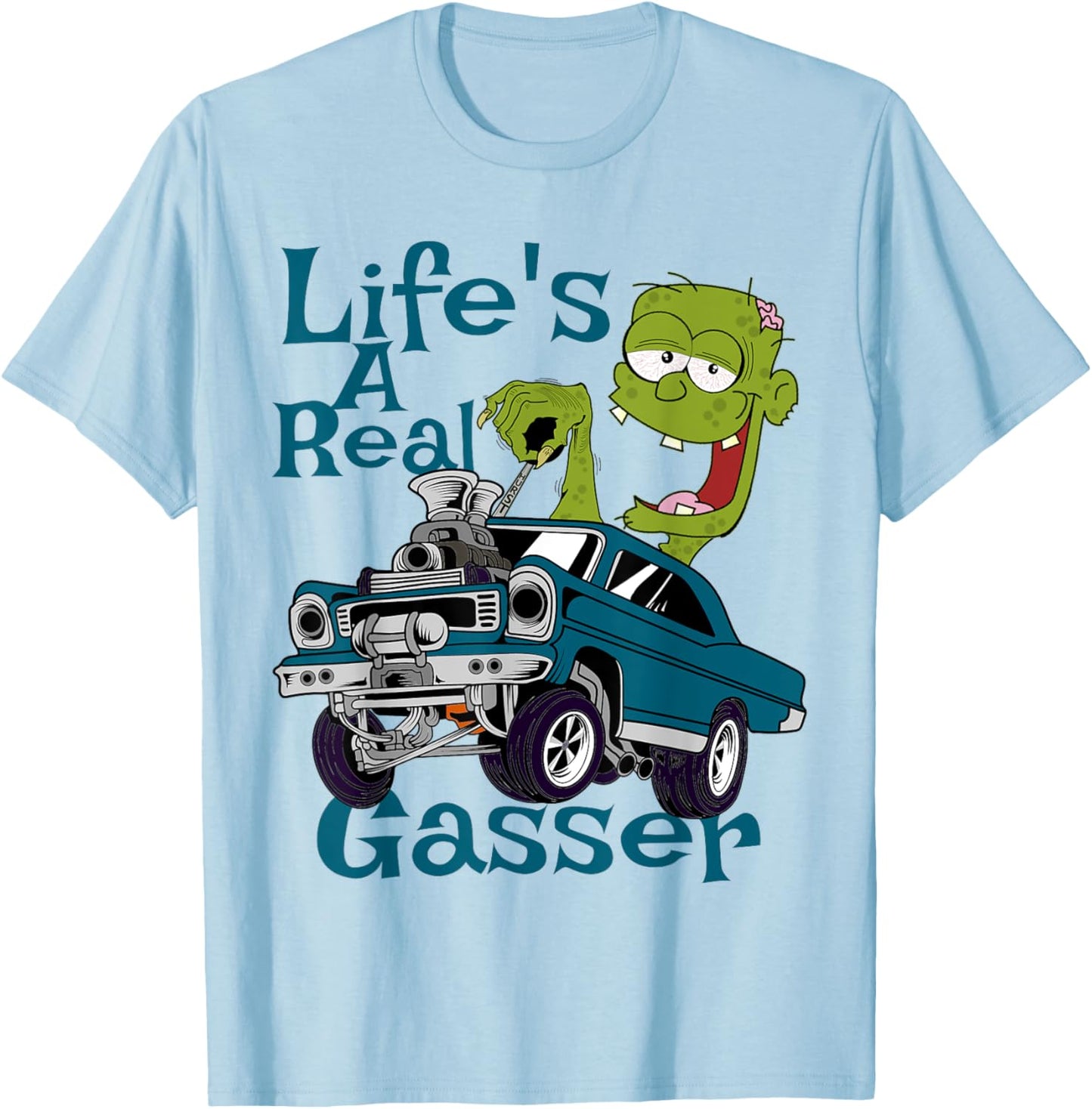 Hot Rod Gasser Outlaw Drag Racing Blown Street Car T-Shirt - T-Shirt | Light Blue