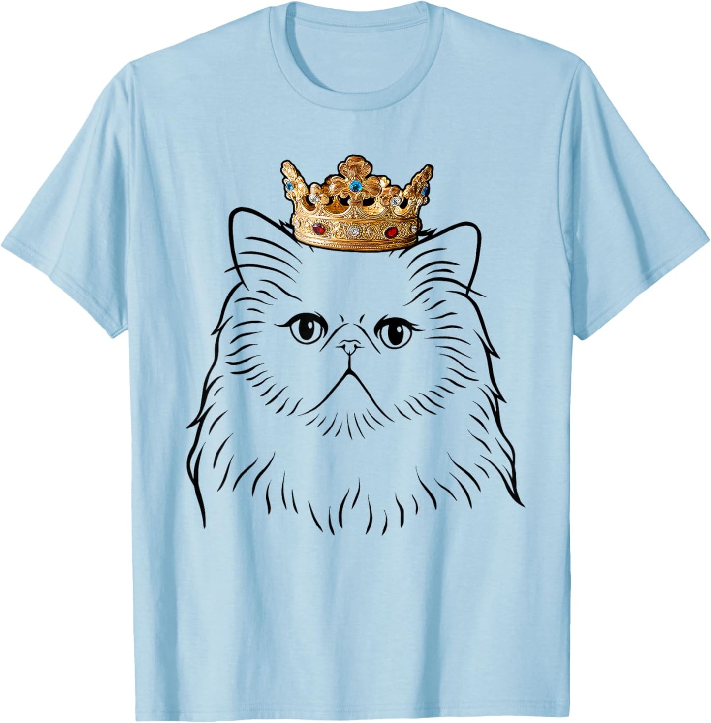 Persian Cat Wearing Crown T-Shirt - T-Shirt | Light Blue
