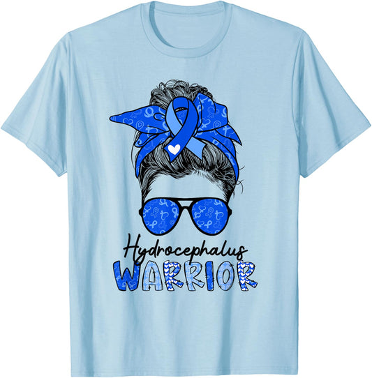 Hydrocephalus Warrior Messy Bun Hydrocephalus Survivor T-Shirt - T-Shirt | Light Blue
