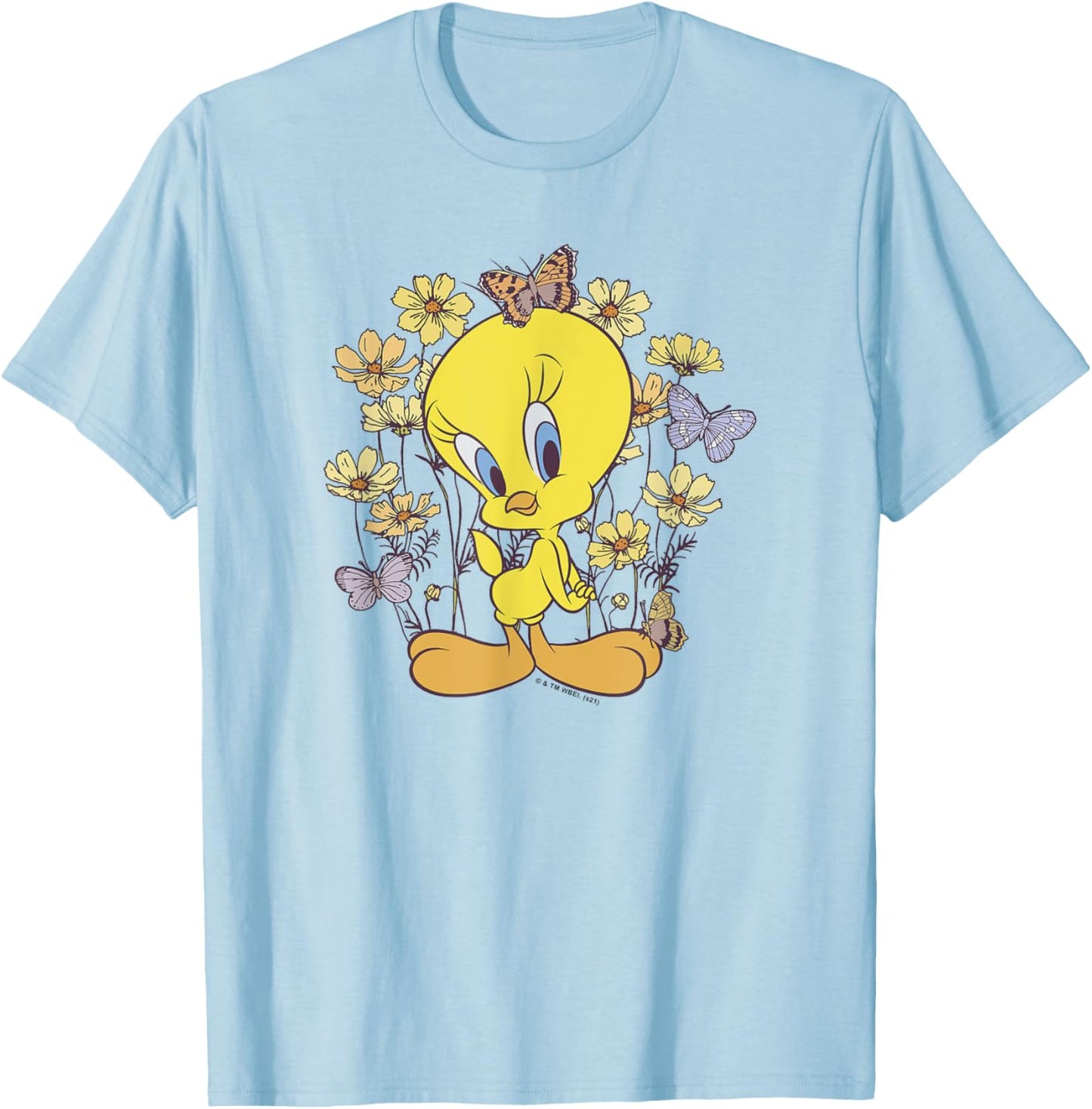 Looney Tunes Tweety And Butterflies Floral T-Shirt - T-Shirt | Light Blue