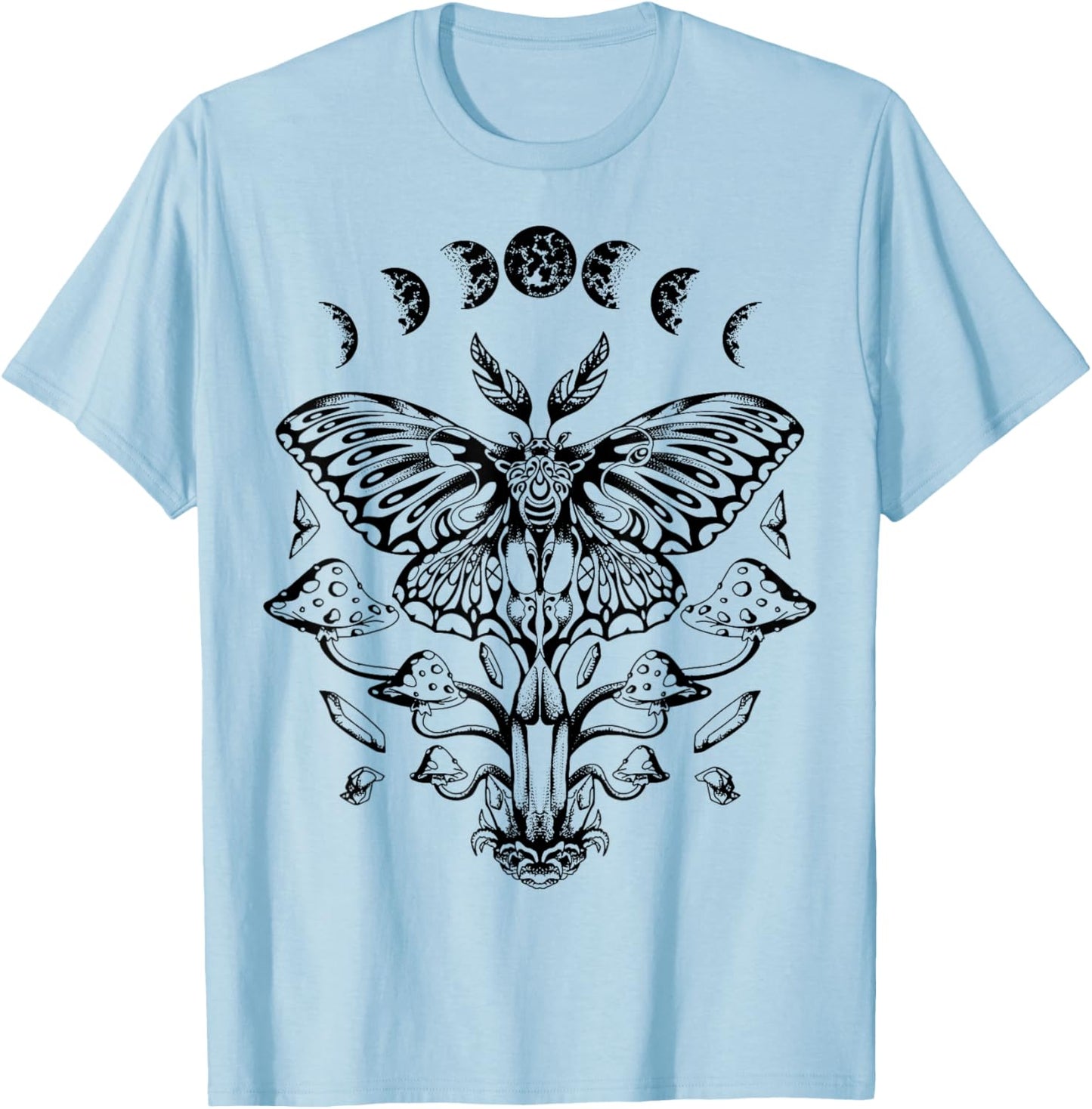 Moth Moon Phases Tarot Butterfly T-Shirt - T-Shirt | Light Blue