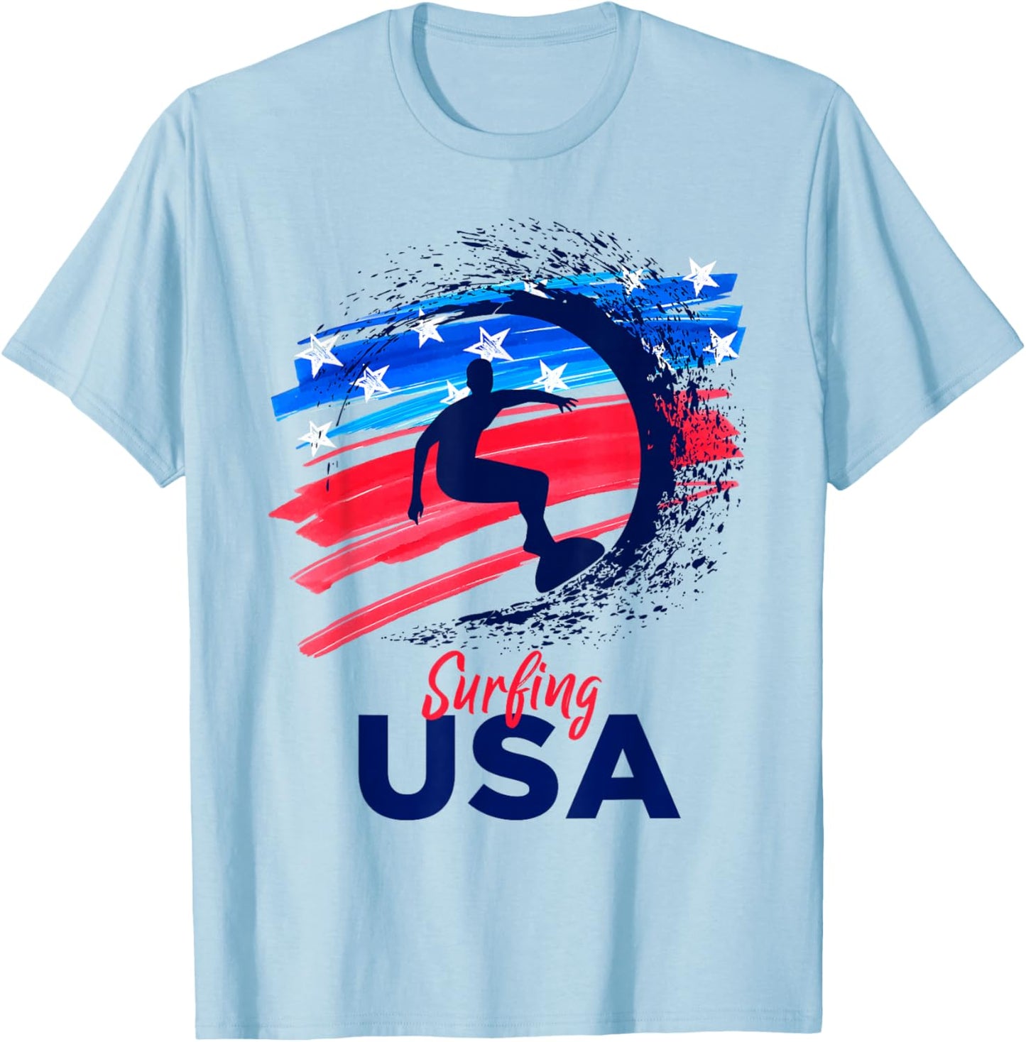 Surfing USA Support the Team Shirt USA Flag Surf Lover T-Shirt - T-Shirt | Light Blue
