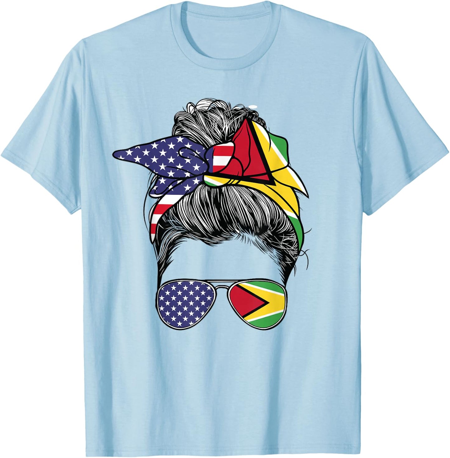 Guyanese Women Girl USA Heritage American Guyana Flag T-Shirt - T-Shirt | Light Blue