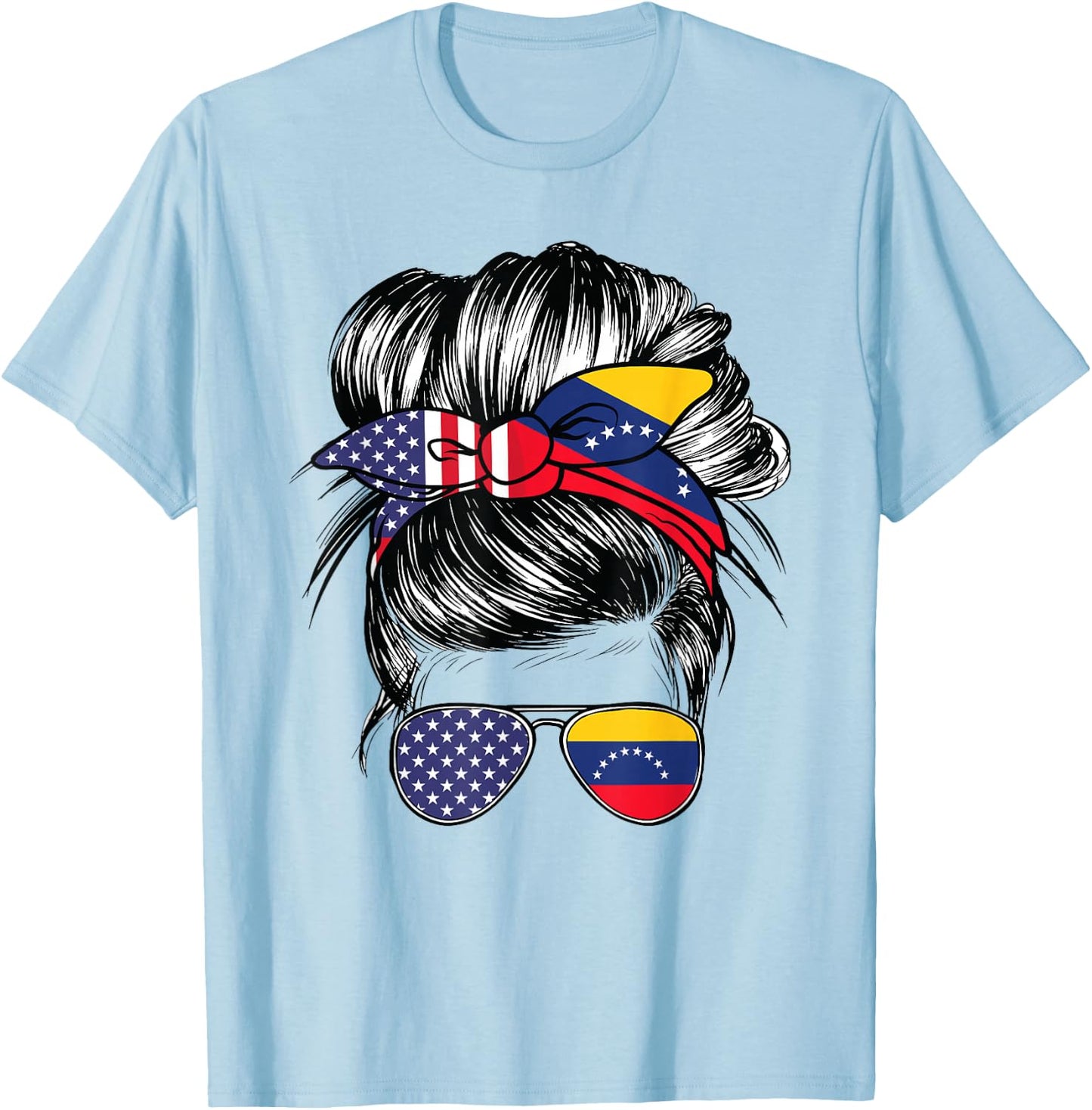 Venezuela Flag American Women Girl USA Heritage Venezuelan T-Shirt - T-Shirt | Light Blue