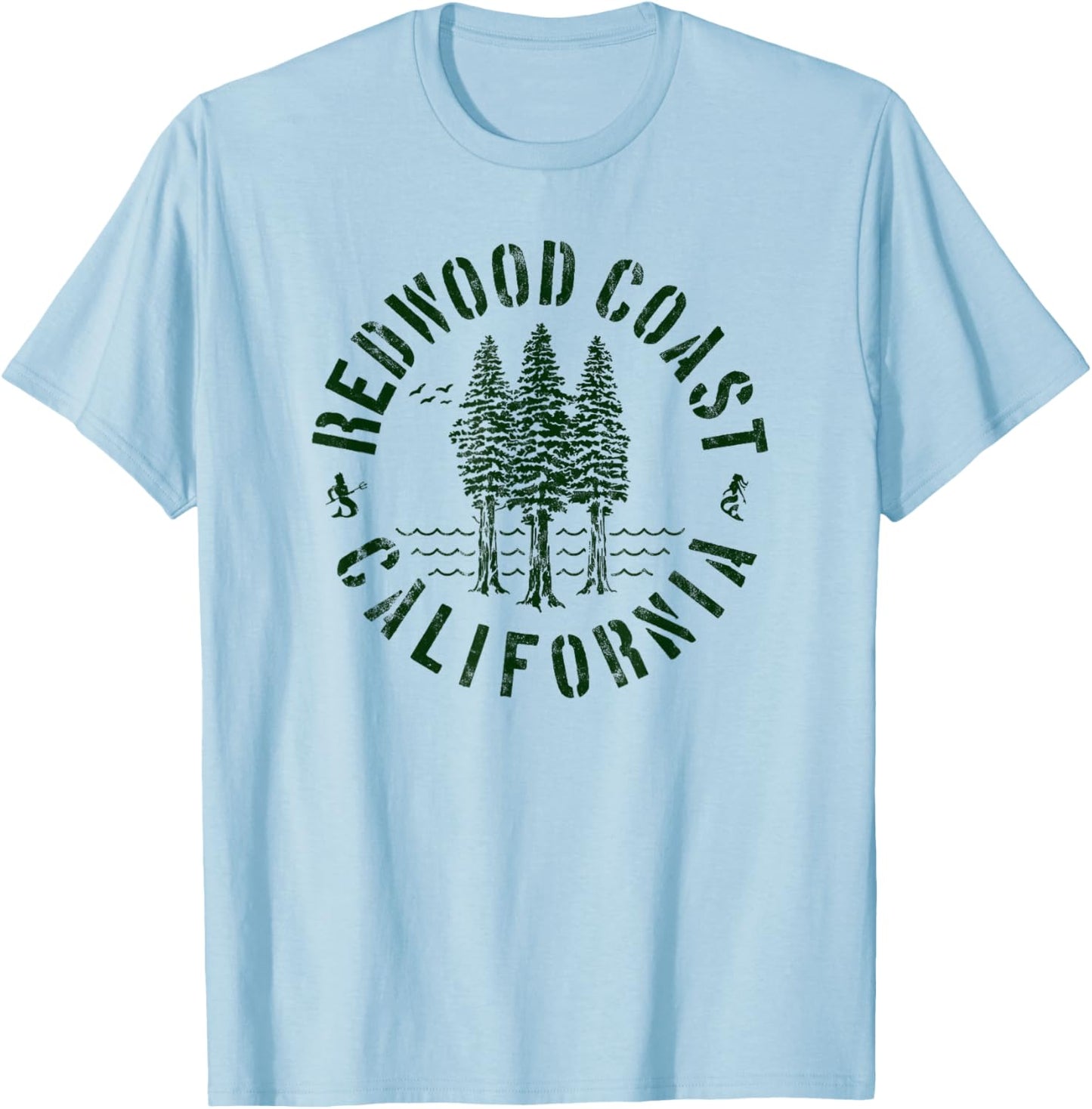 Redwood Coast California Trees Forest Ocean Outdoors Camping T-Shirt - T-Shirt | Light Blue