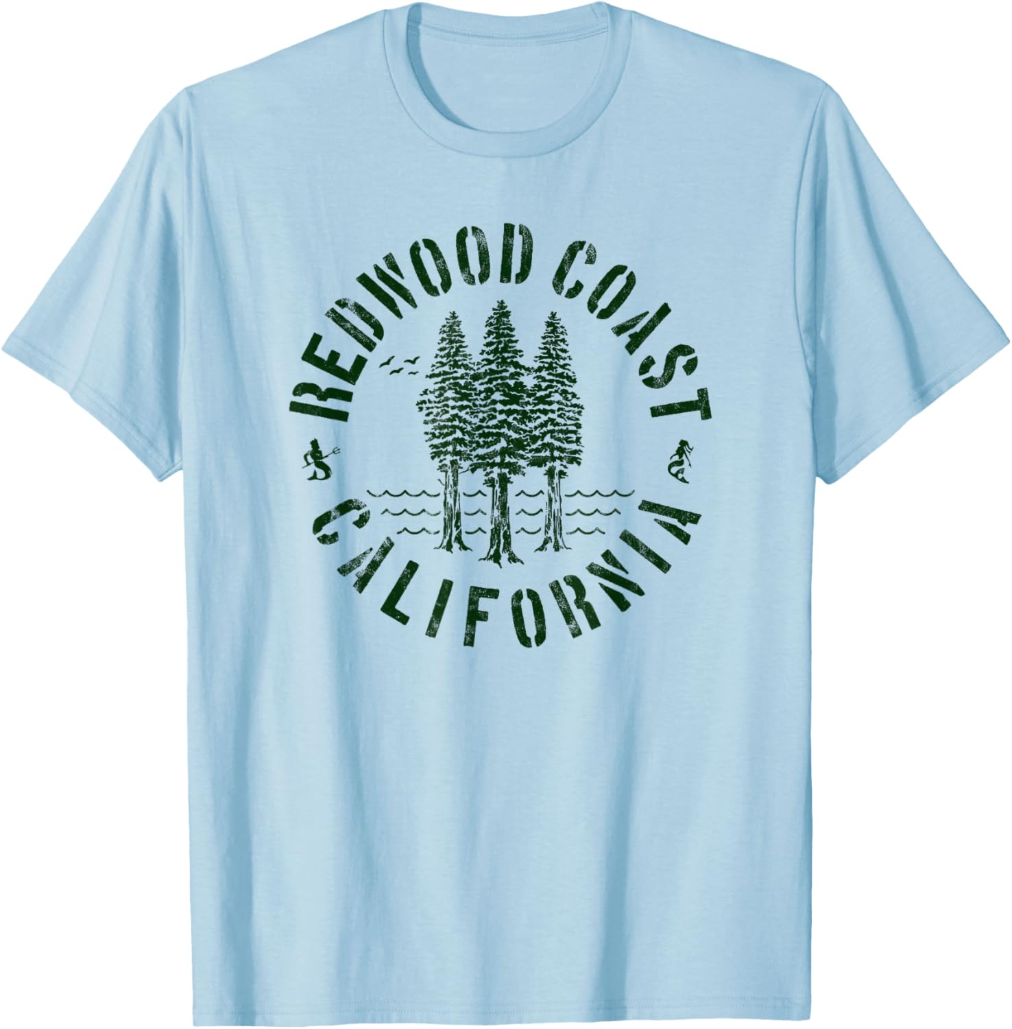 Redwood Coast California Trees Forest Ocean Outdoors Camping T-Shirt - T-Shirt | Light Blue