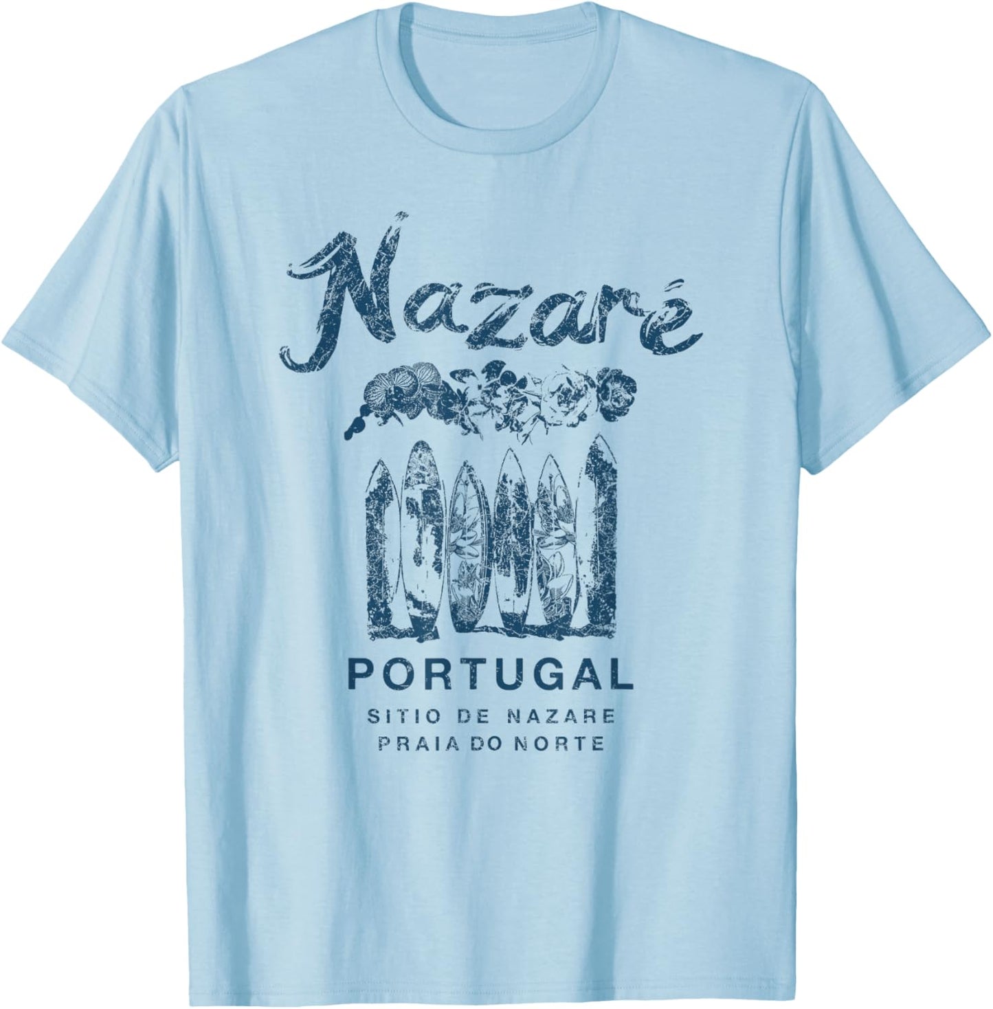 Nazare Portugal Vintage Surfing T-Shirt - T-Shirt | Light Blue