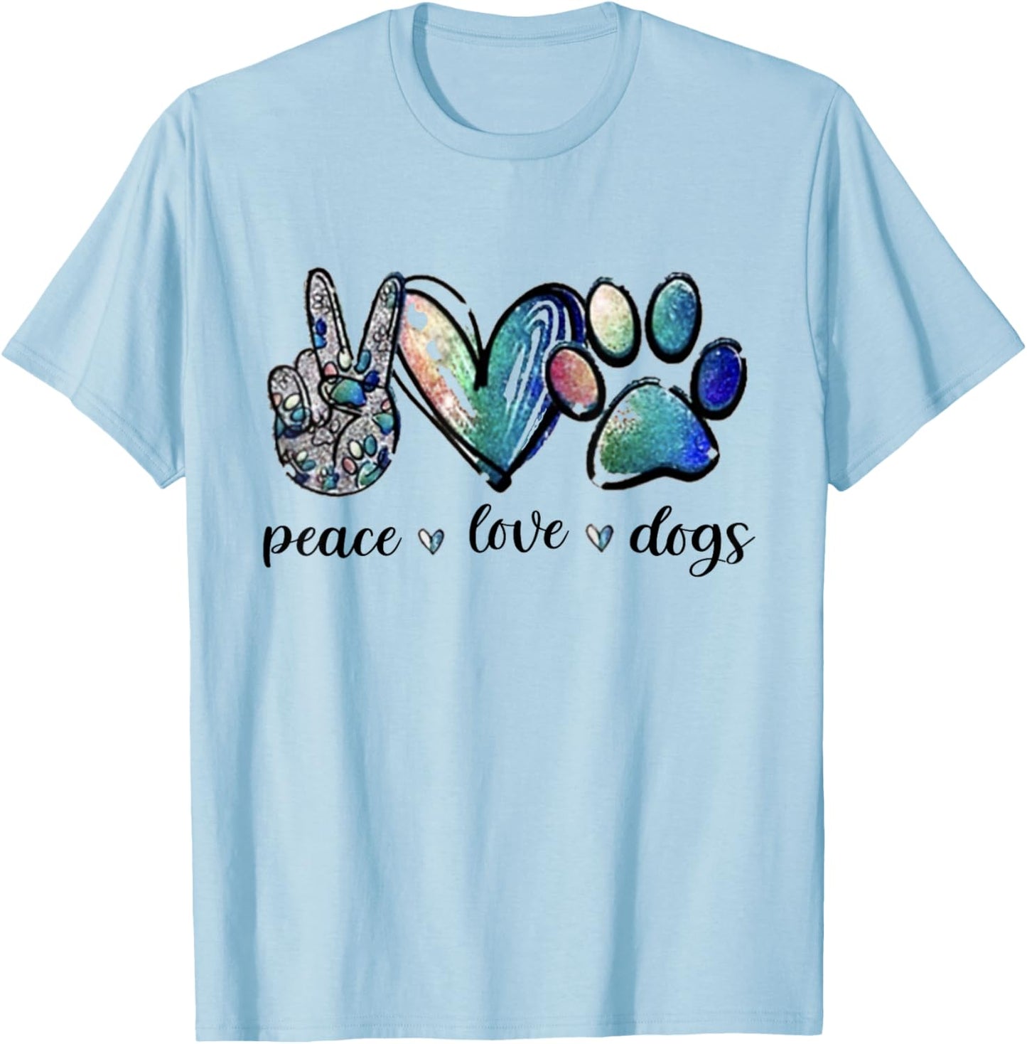 Dog Lover Peace Love Dogs Puppy Paw Women T-Shirt - T-Shirt | Light Blue