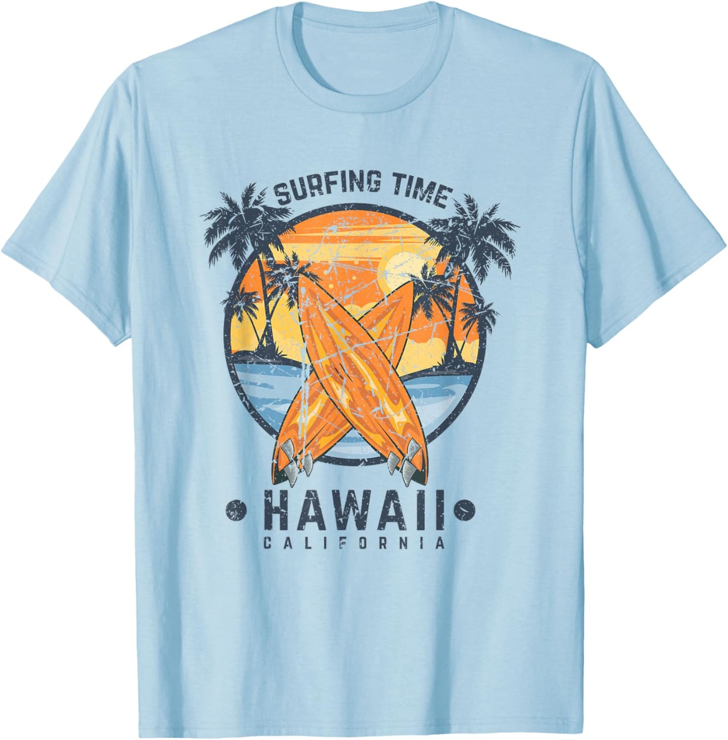 Surfing Time Hawaii California Beach Retro Vintage Hawaiian Women Girls Kids T-Shirt - T-Shirt | Light Blue