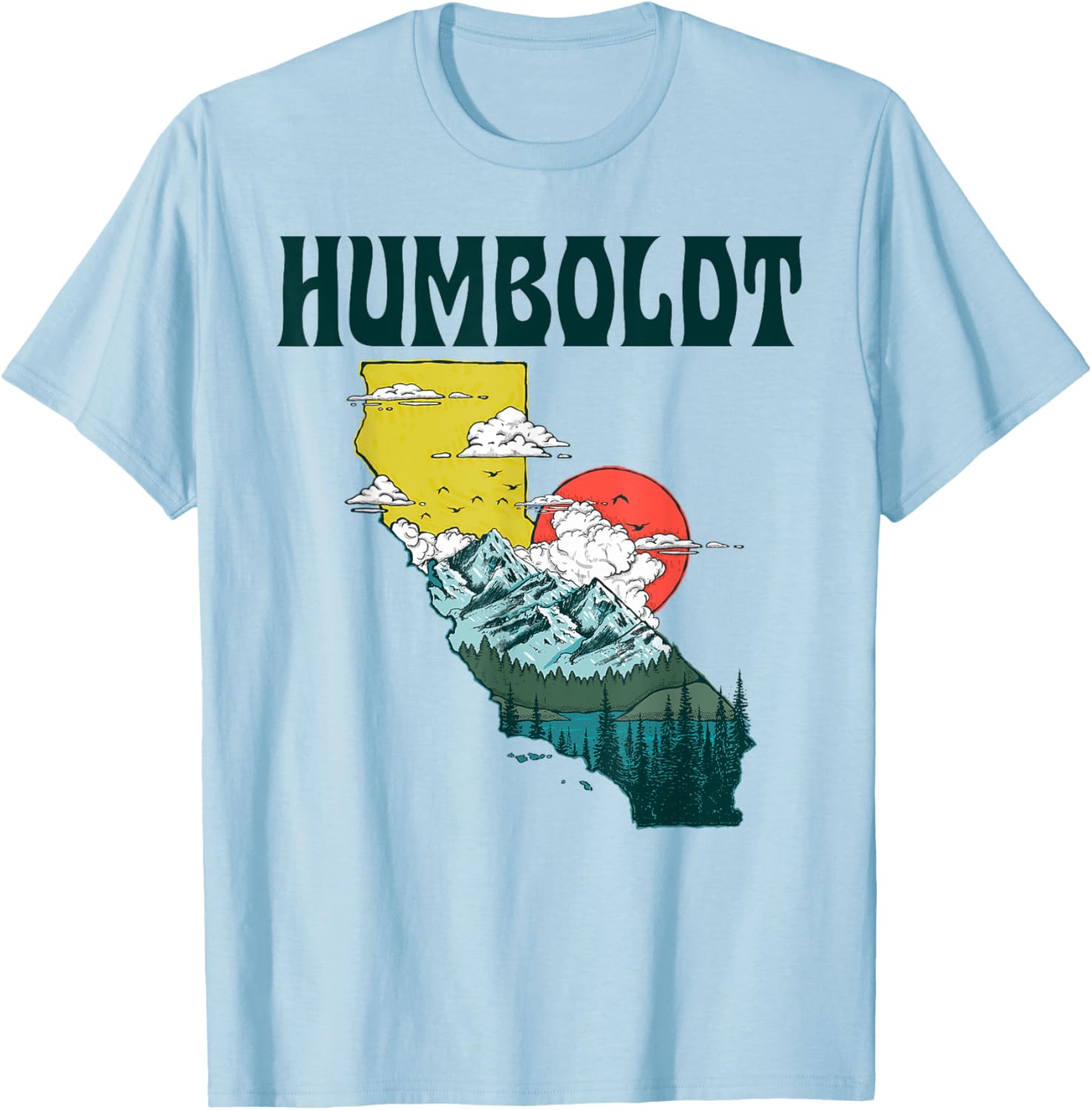 Humboldt California Outdoors Nature & Mountains Vintage Art T-Shirt - T-Shirt | Light Blue