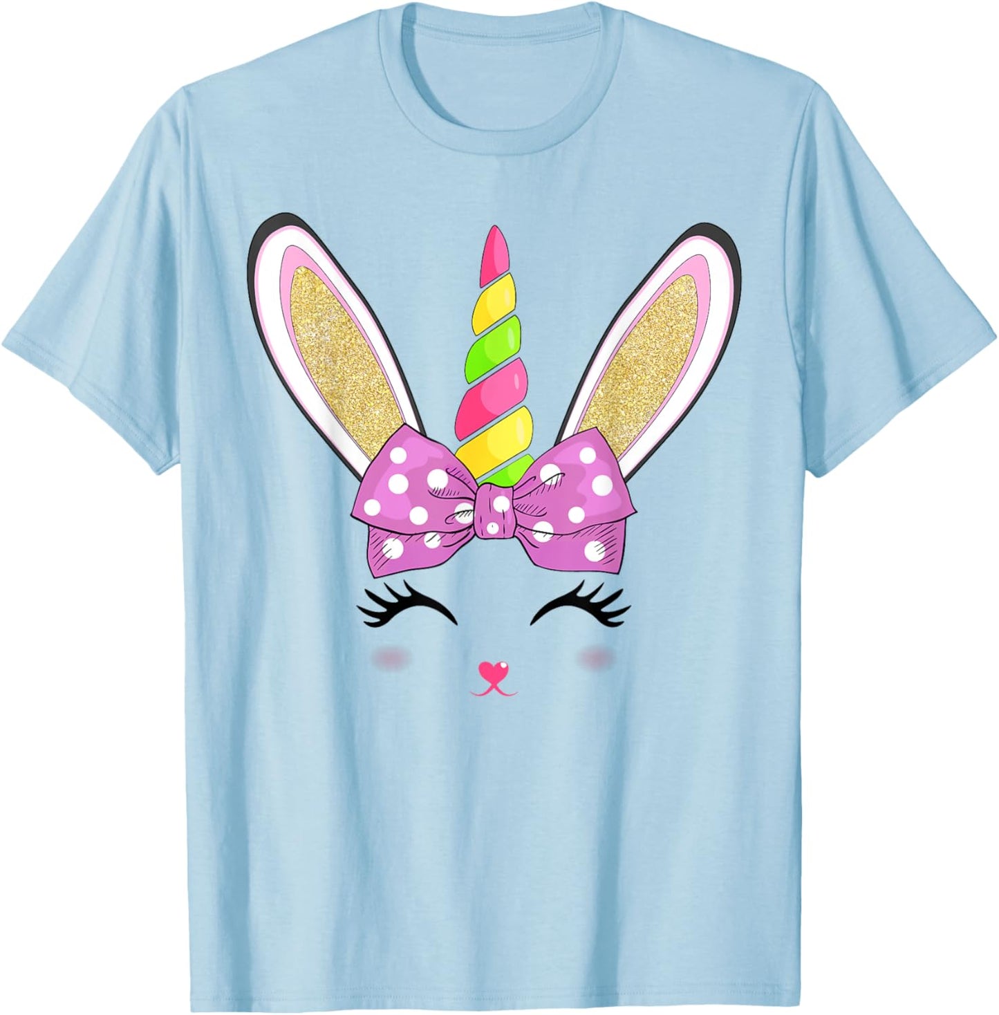 Cute Easter Bunny Face Girls Kids T-Shirt - T-Shirt | Light Blue